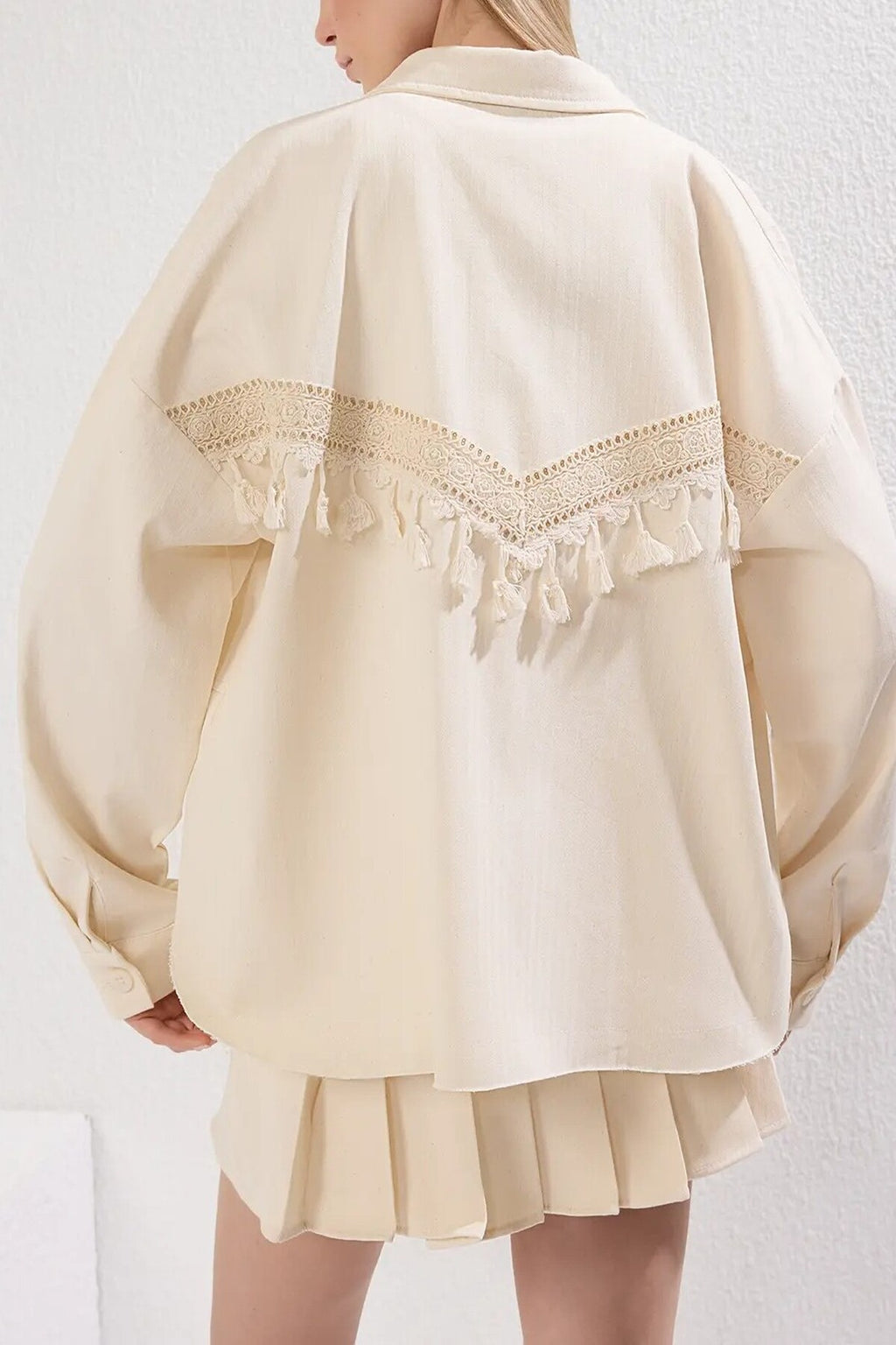 Regular Gabardine Jacket with Lace Back Detail and Pockets