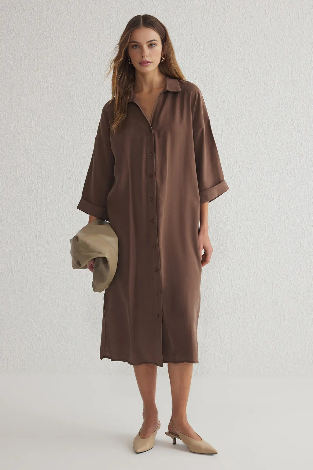 More Sustainable Modal Relaxed Fit Midi Shirt Dress