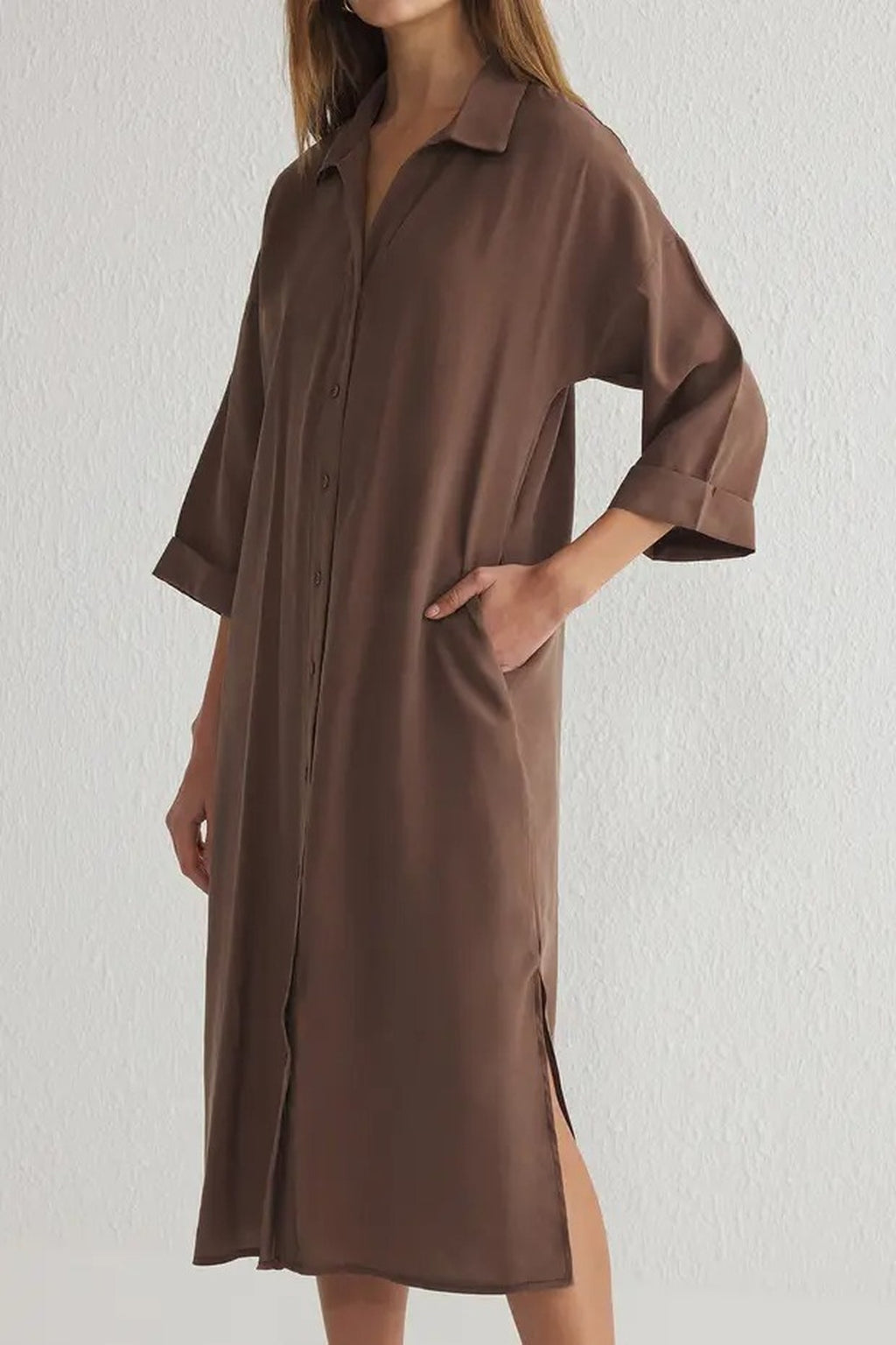 More Sustainable Modal Relaxed Fit Midi Shirt Dress