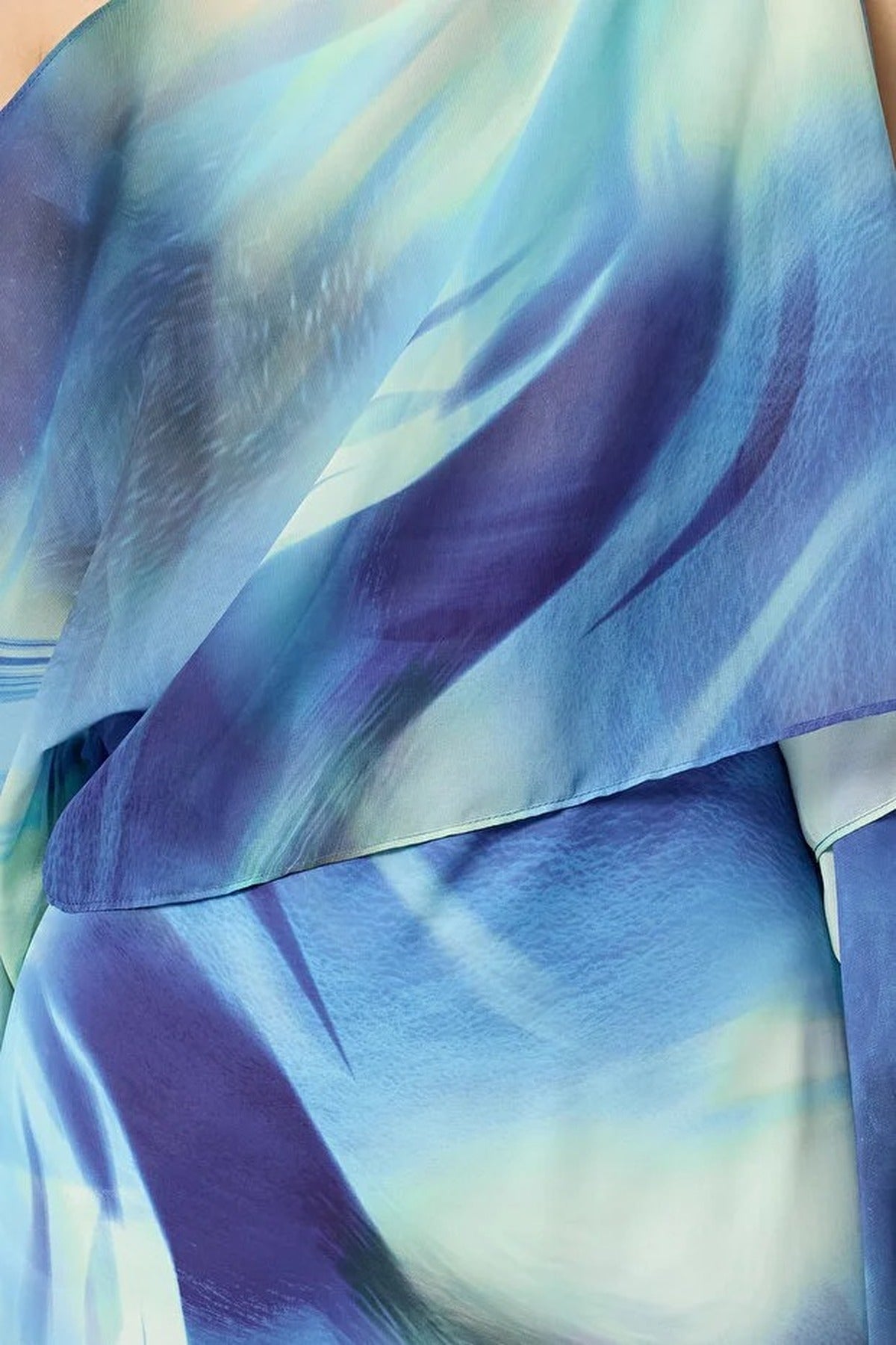 Abstract Patterned Straight Cut Maxi Dress with Cape Detail