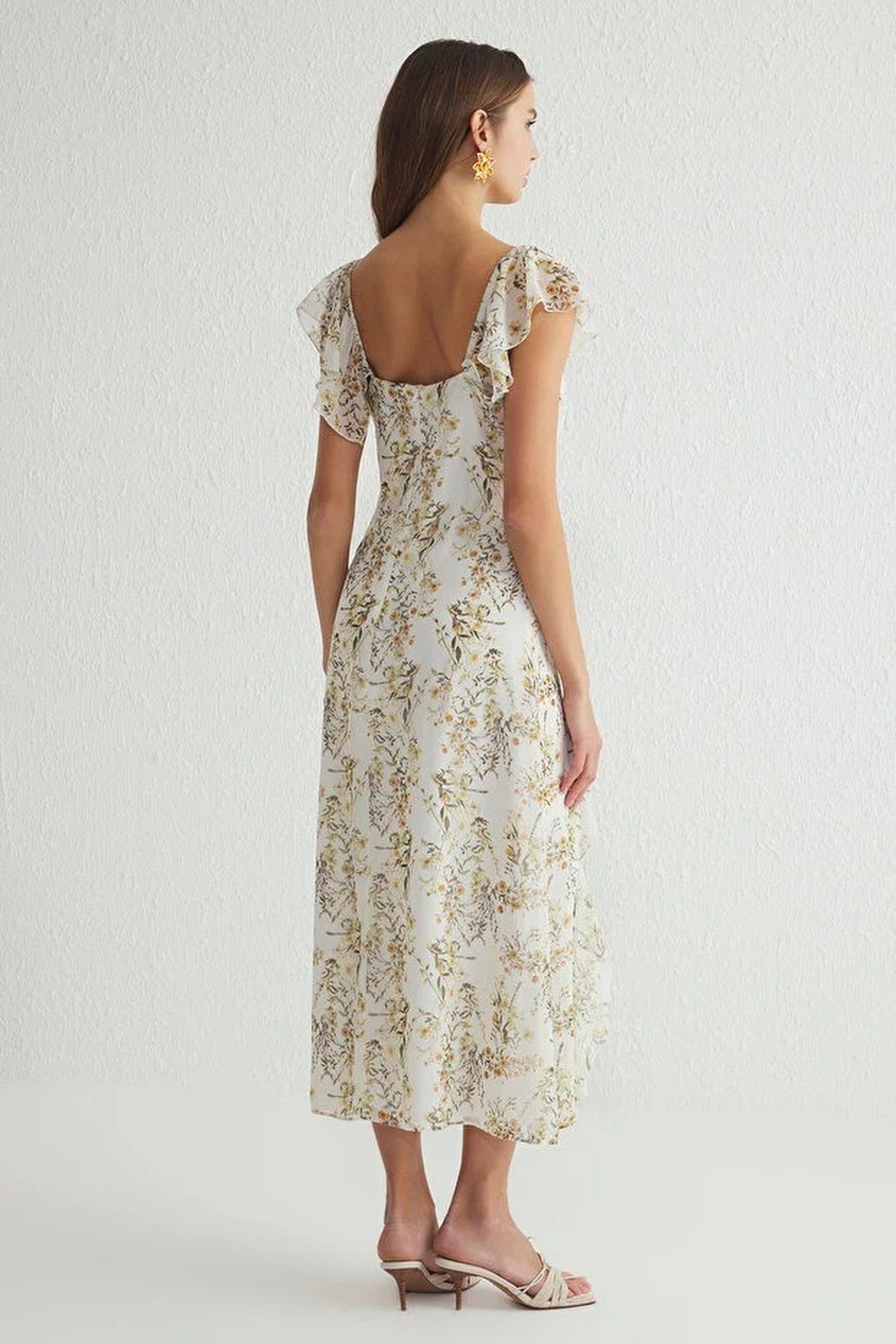 Floral Ruffled A-Line Chiffon Woven Maxi Dress