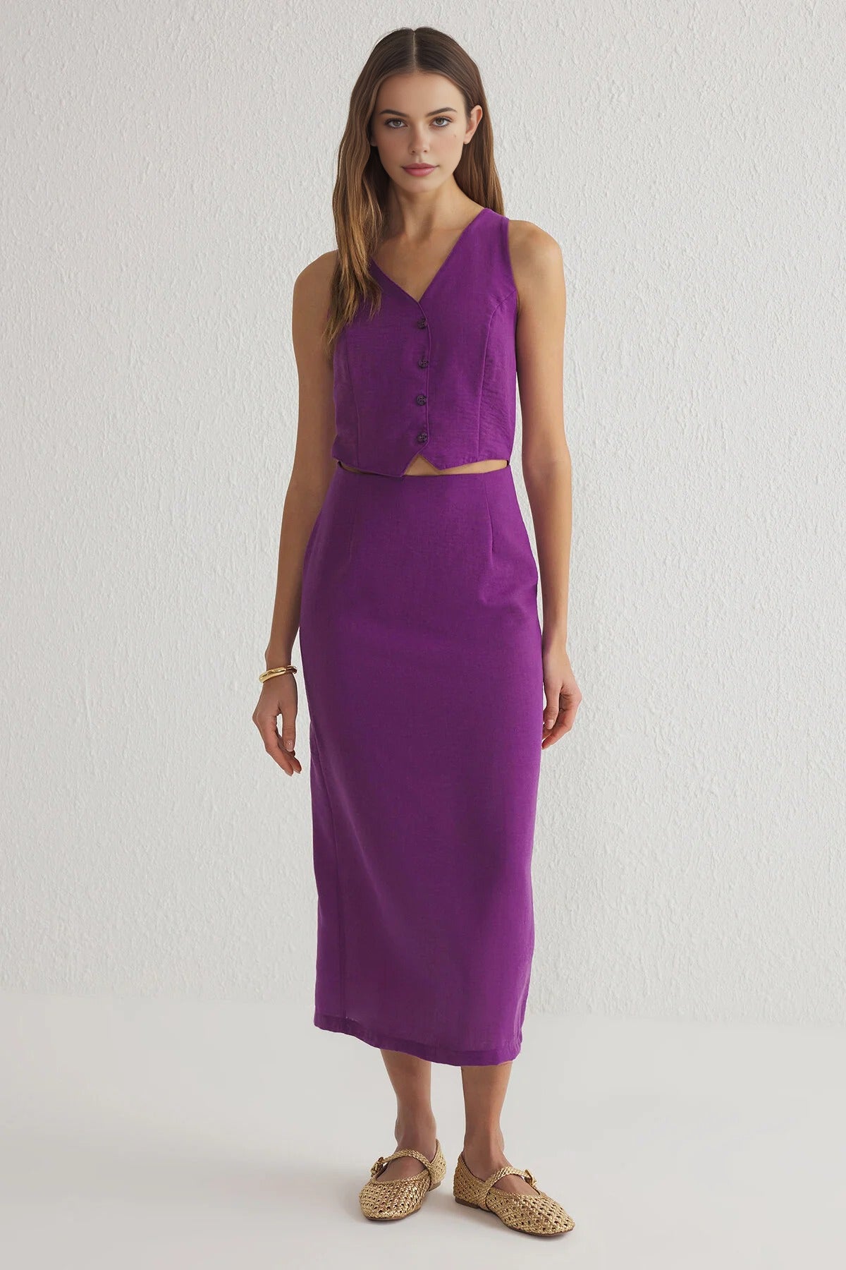 A-Line V-Neck Sleeveless Cut Out Midi Dress