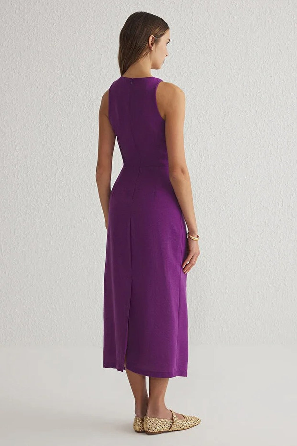 A-Line V-Neck Sleeveless Cut Out Midi Dress