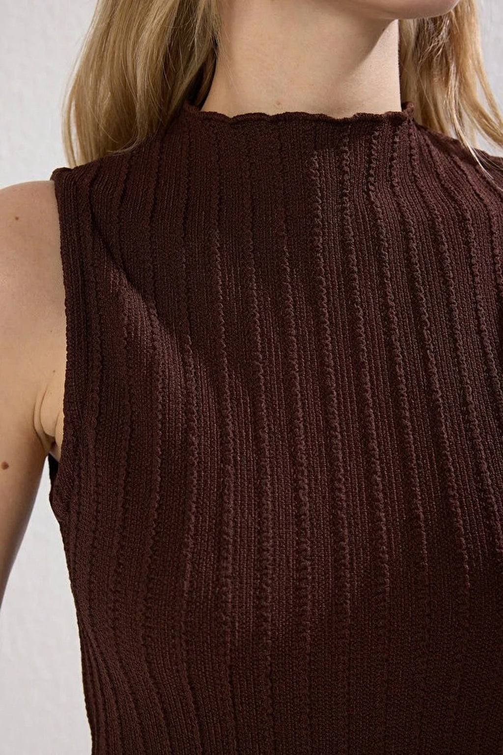 Textured Fabric High Neck Fitted Stretch Maxi Knit Dress