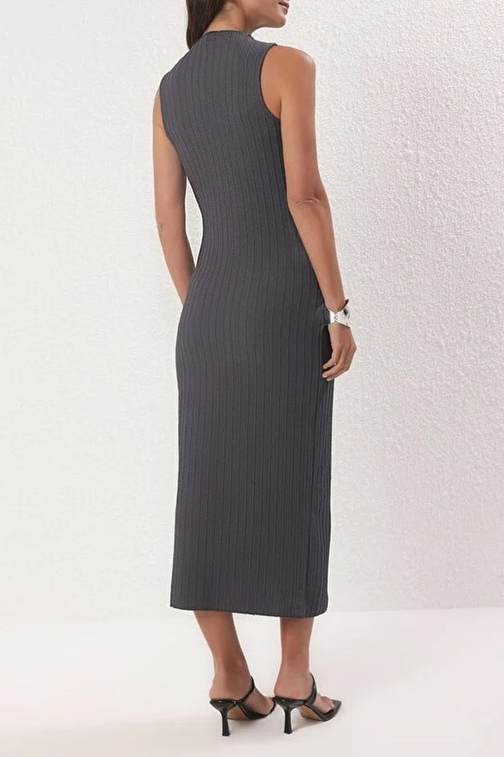 Textured Fabric High Neck Fitted Stretch Maxi Knit Dress