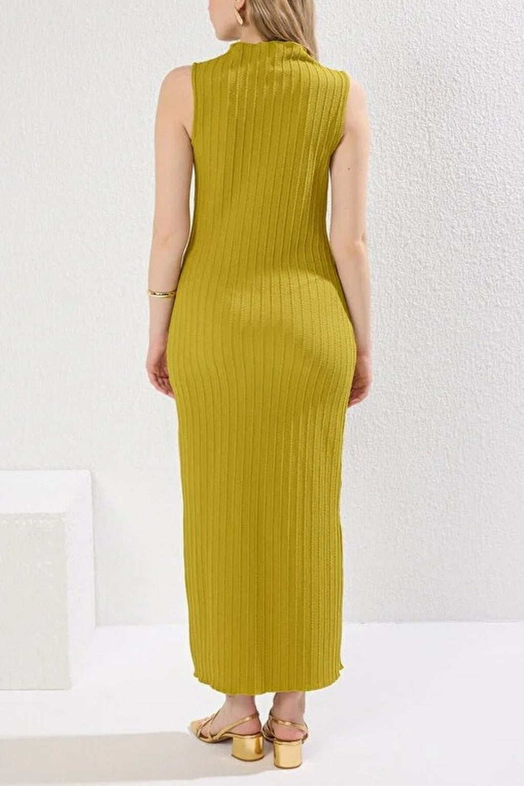 Textured Fabric High Neck Fitted Stretch Maxi Knit Dress