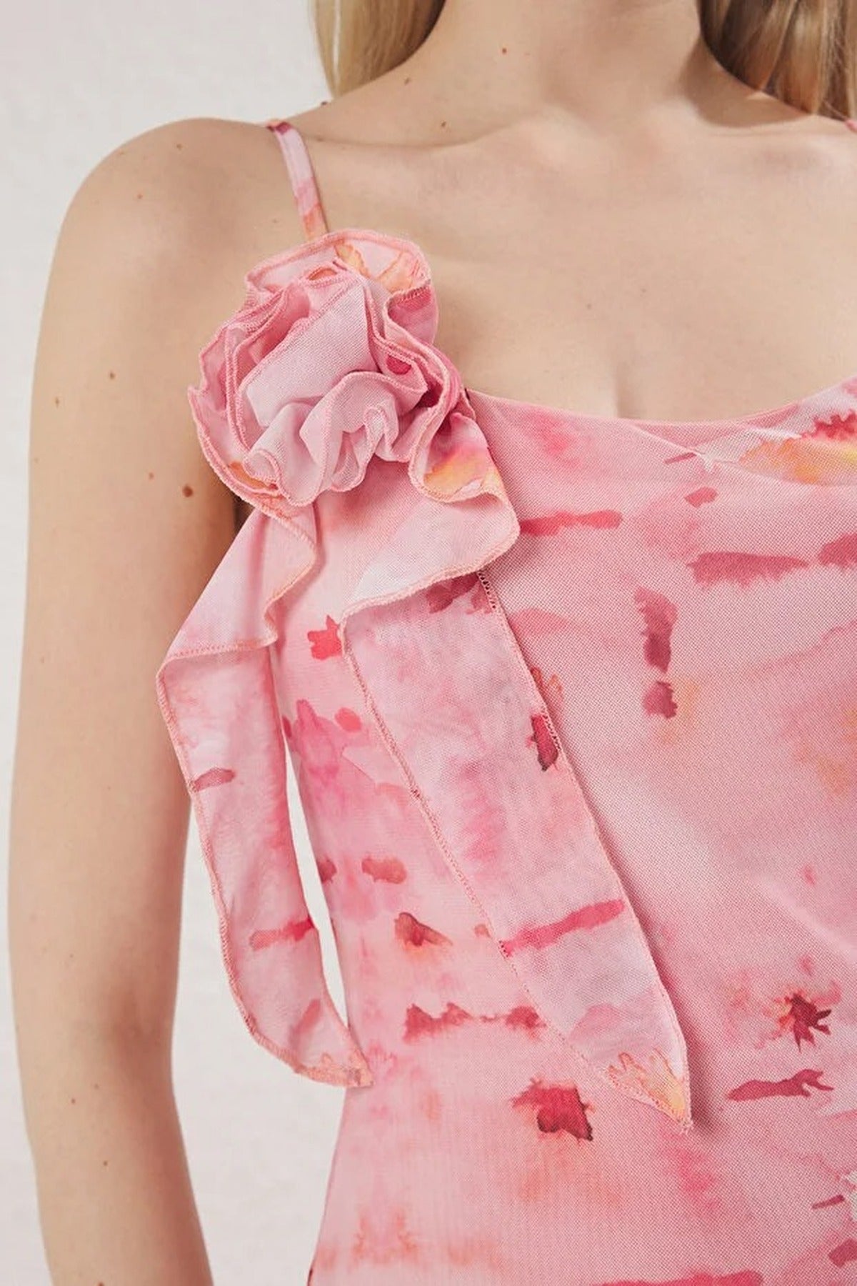 Abstract Printed Tulle Maxi Knit Dress