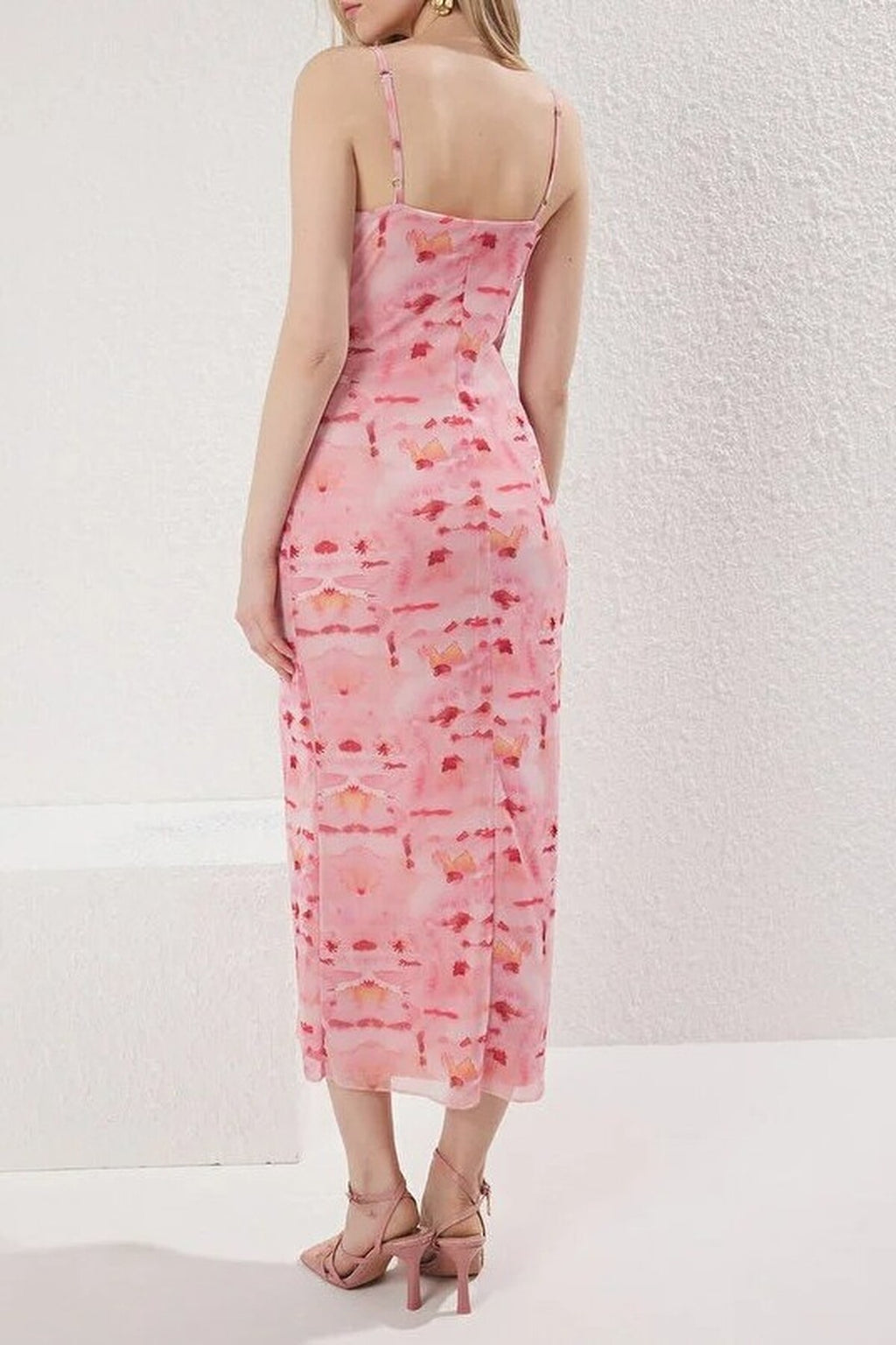 Abstract Printed Tulle Maxi Knit Dress