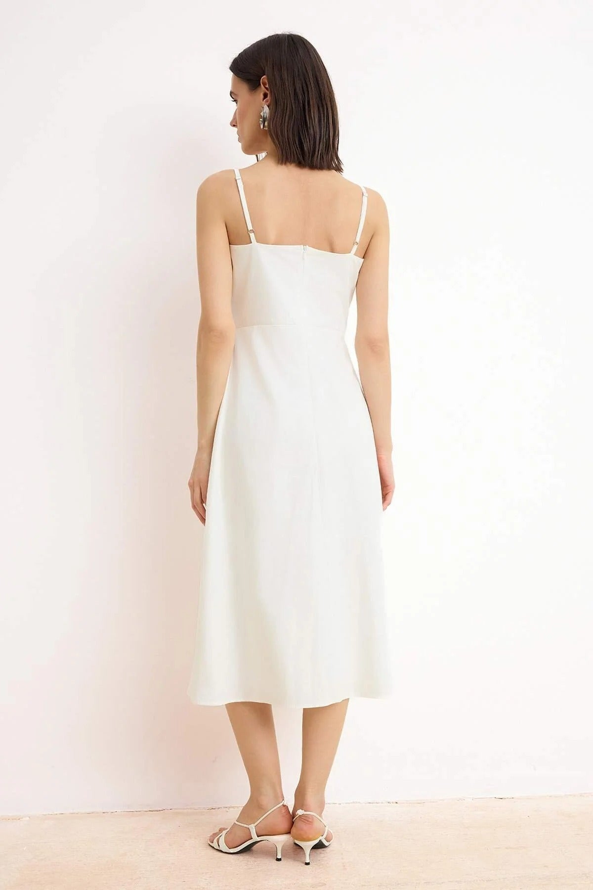Strappy Embroidered A-Line Midi Dress