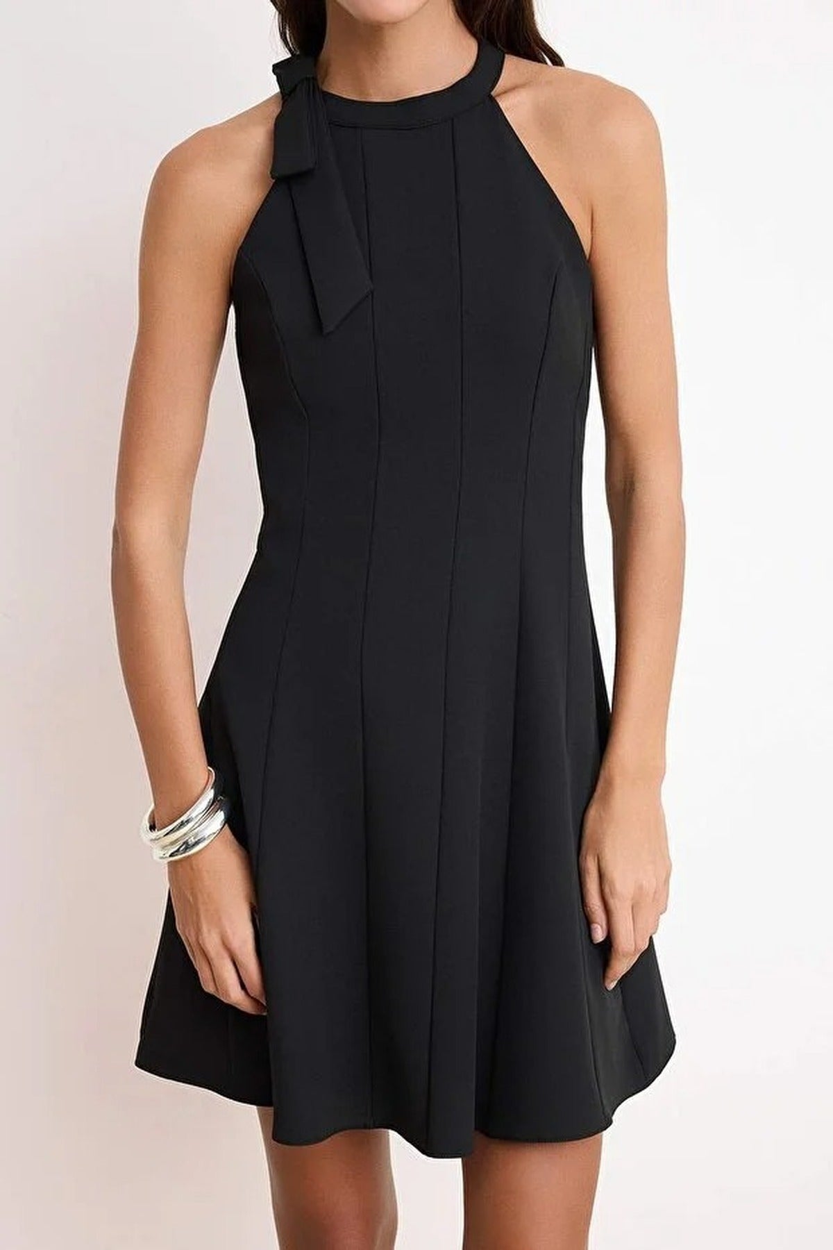 Halter Neck Tie Detail Skater Mini Dress