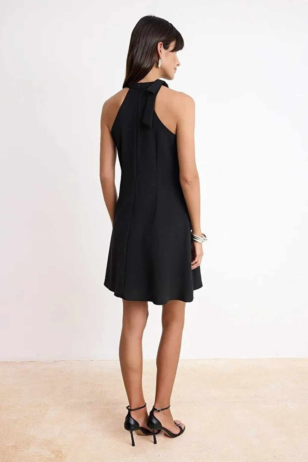 Halter Neck Tie Detail Skater Mini Dress