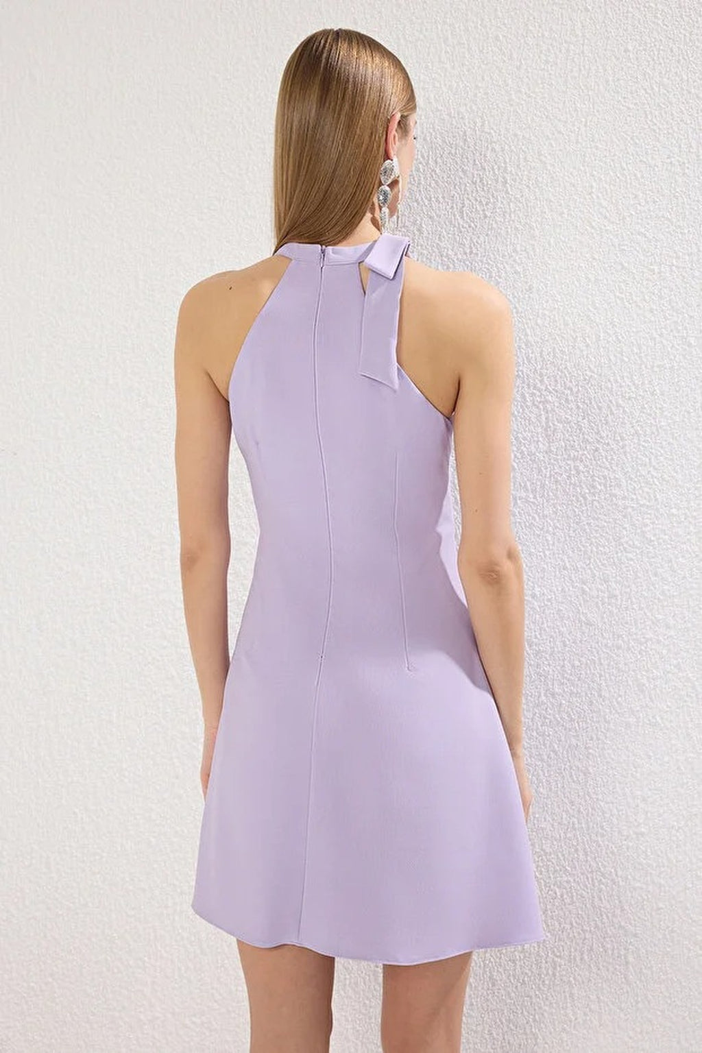 Halter Neck Tie Detail Skater Mini Dress