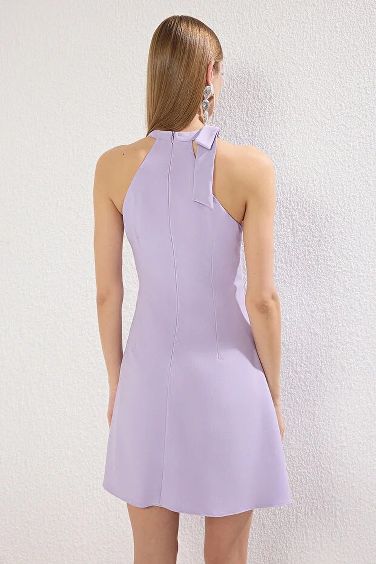 Halter Neck Tie Detail Skater Mini Dress