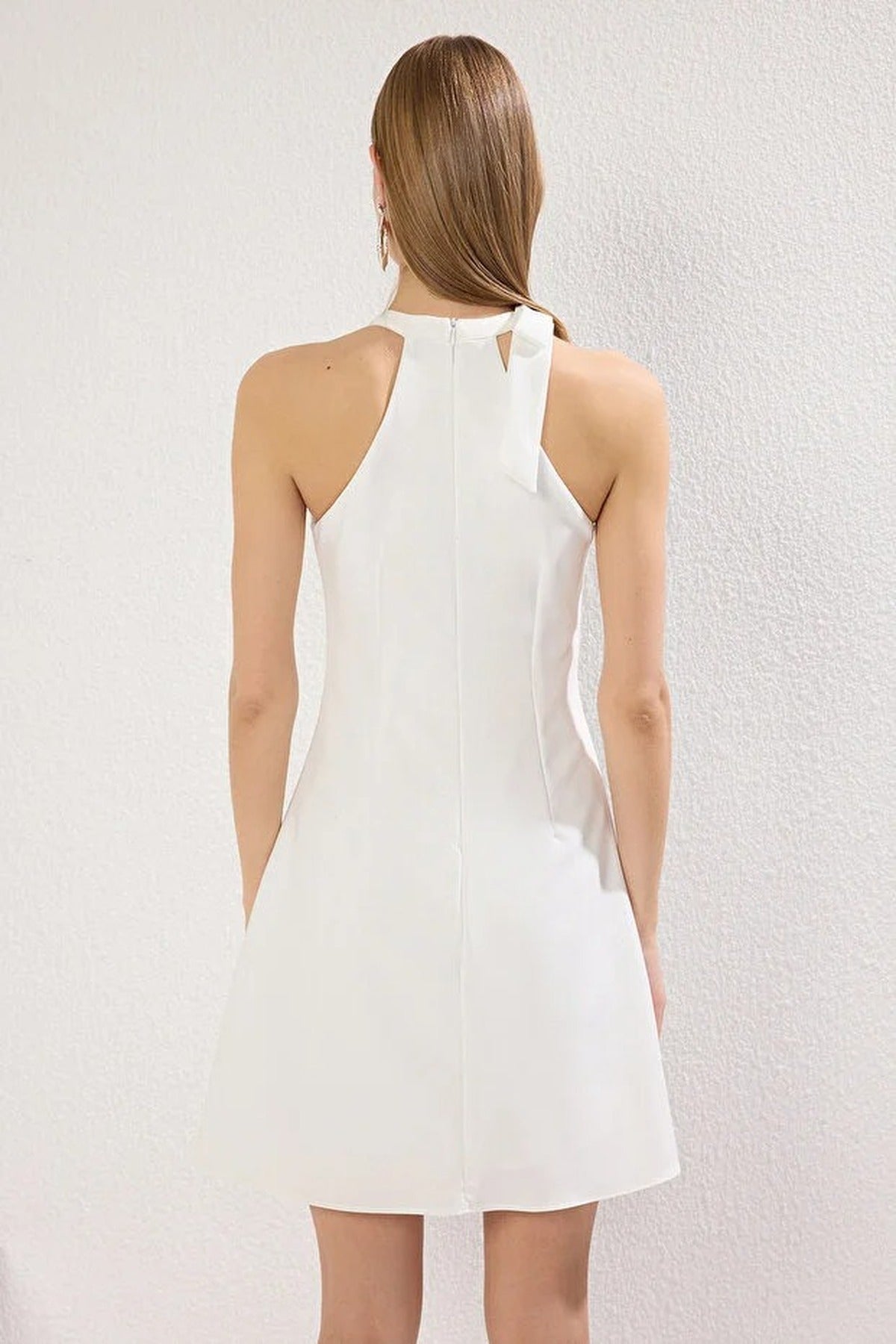 Halter Neck Tie Detail Skater Mini Dress