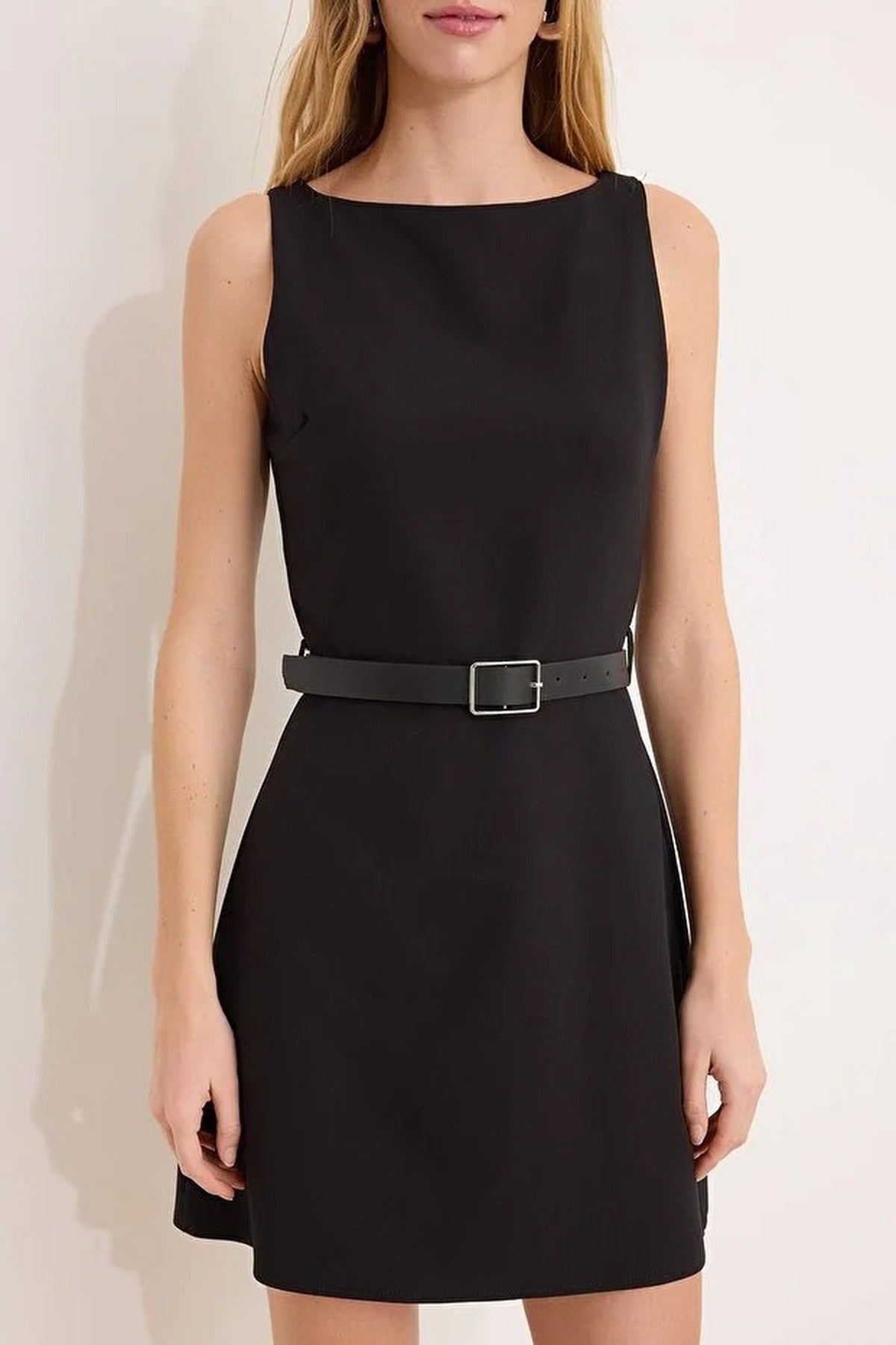 Wardrobe Essentials Belted A-Line Sleeveless Mini Dress