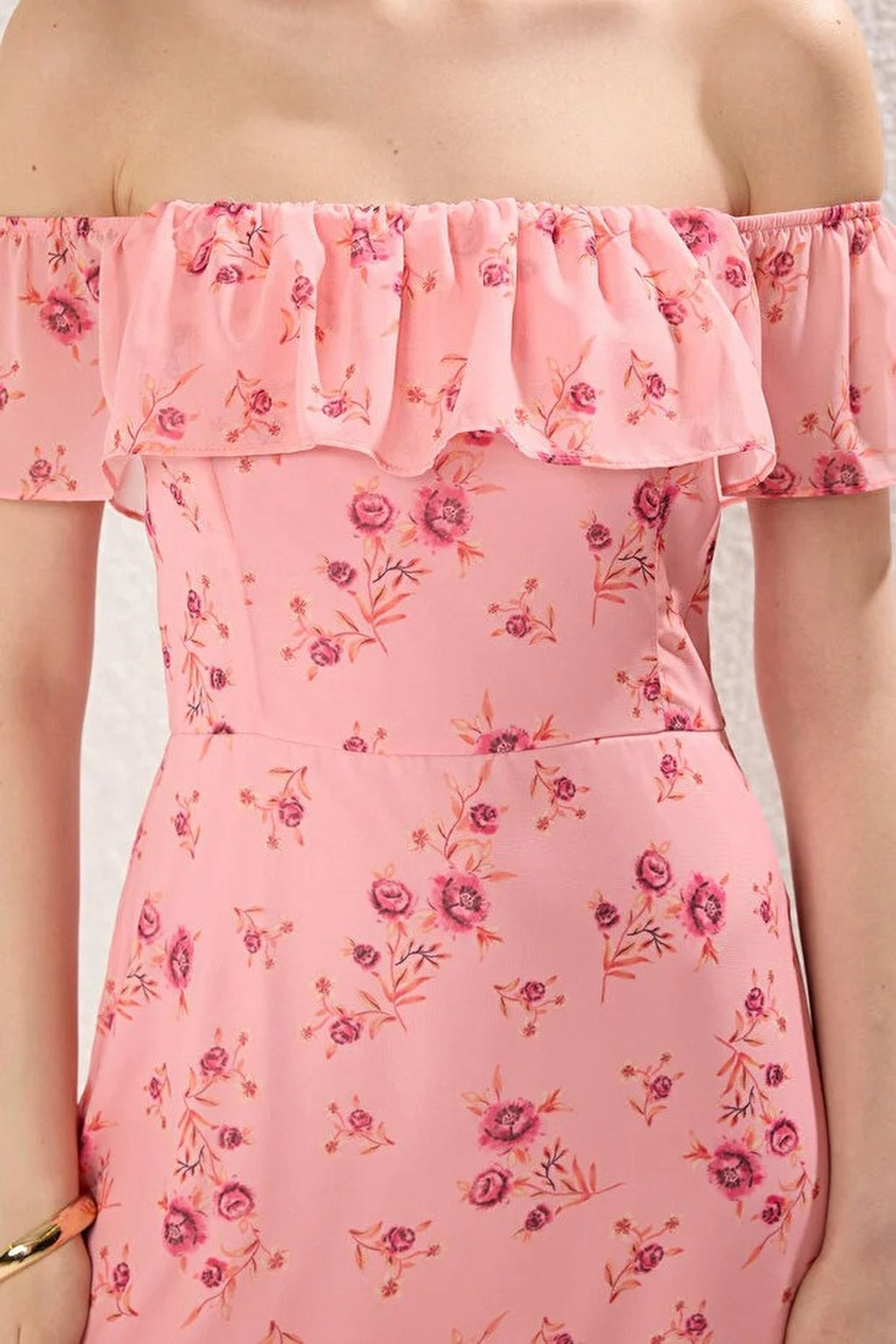 Floral Ruffled Chiffon Flowy Woven Midi Dress