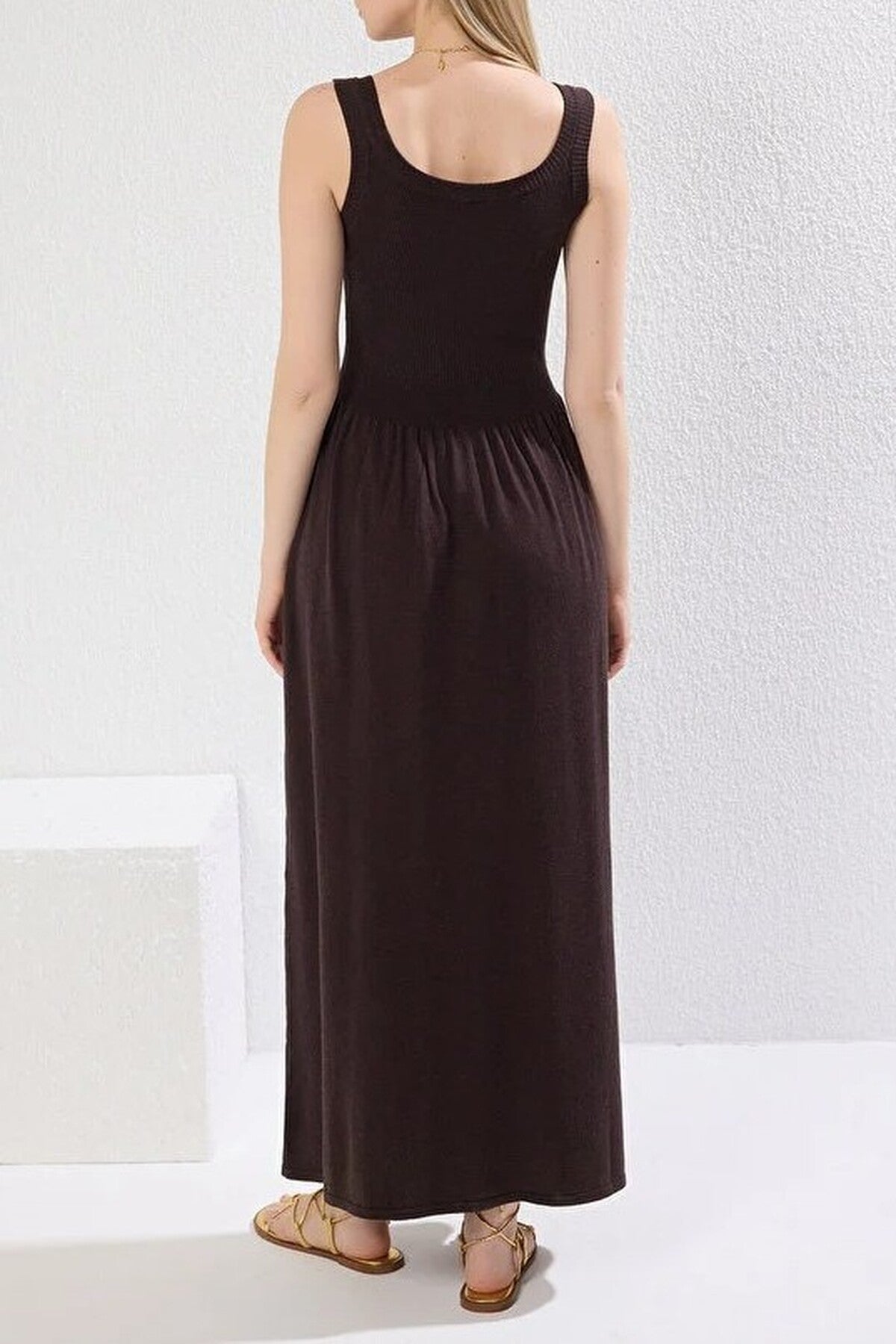 Midi Crew Neck Strappy Knit Dress