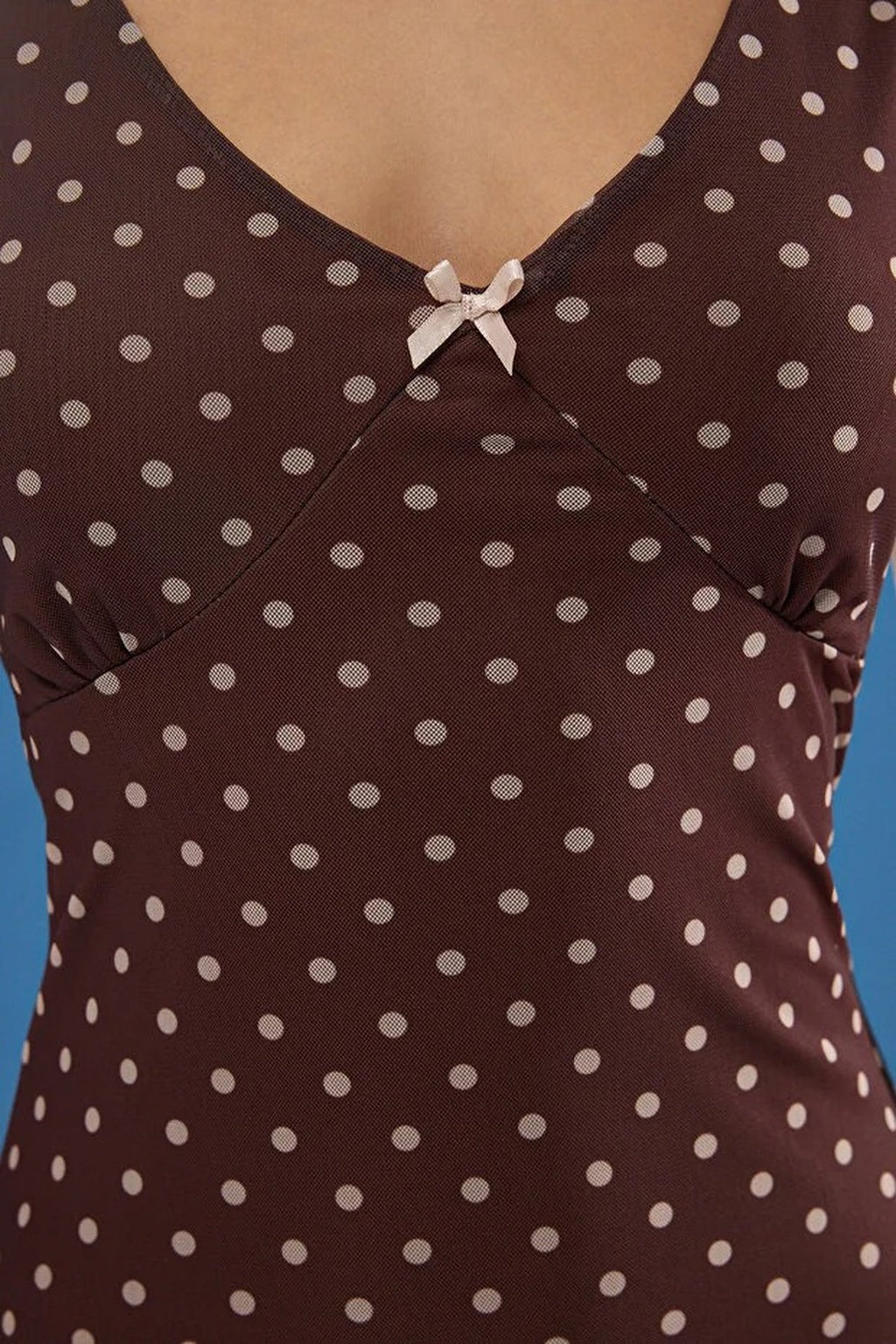Polka Dot Maxi Tulle Stretch Knit Dress with Bow