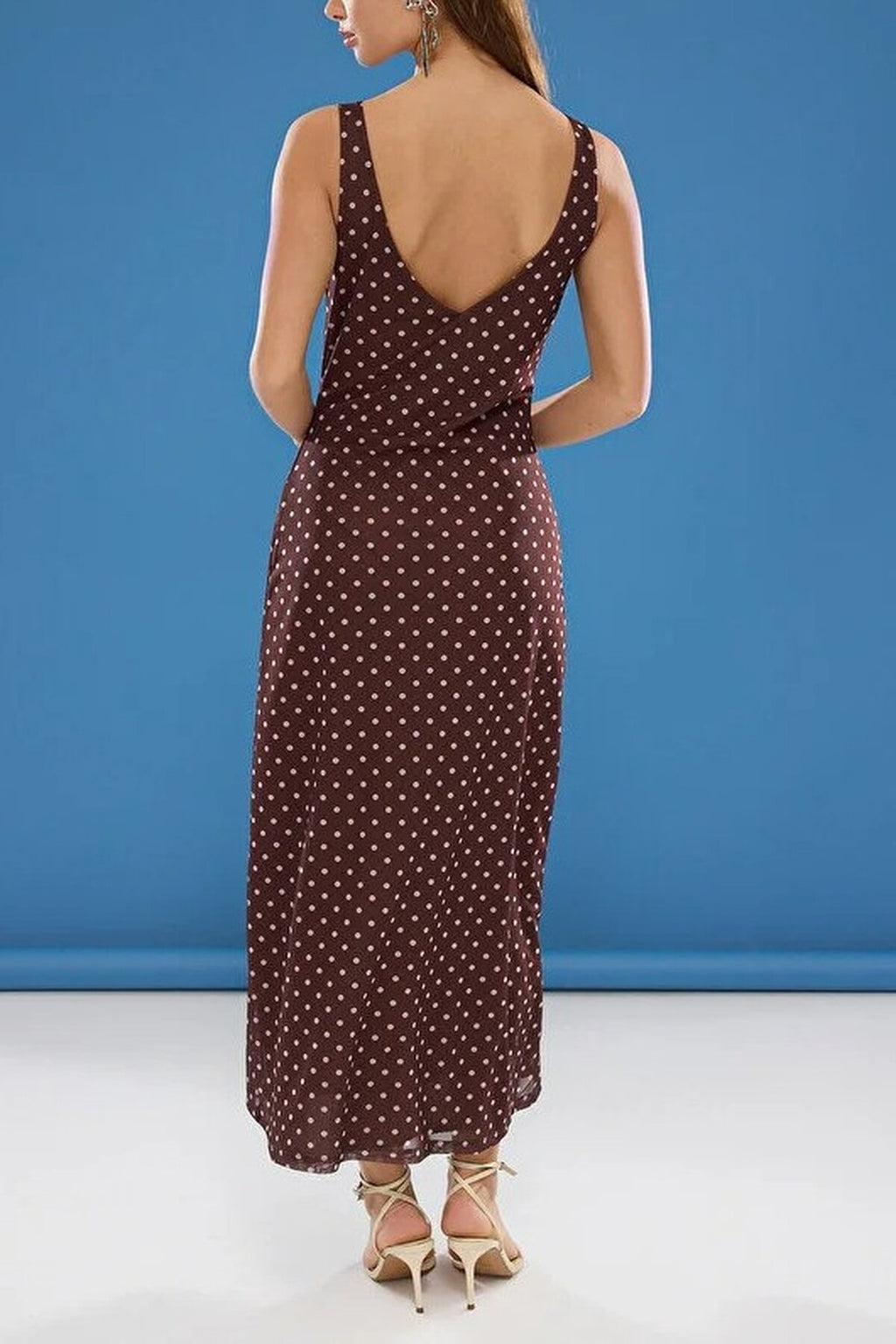 Polka Dot Maxi Tulle Stretch Knit Dress with Bow