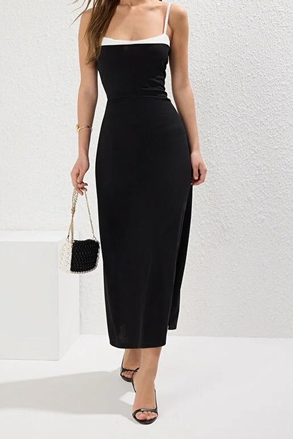 Color Blocking Maxi Crepe Knit Dress