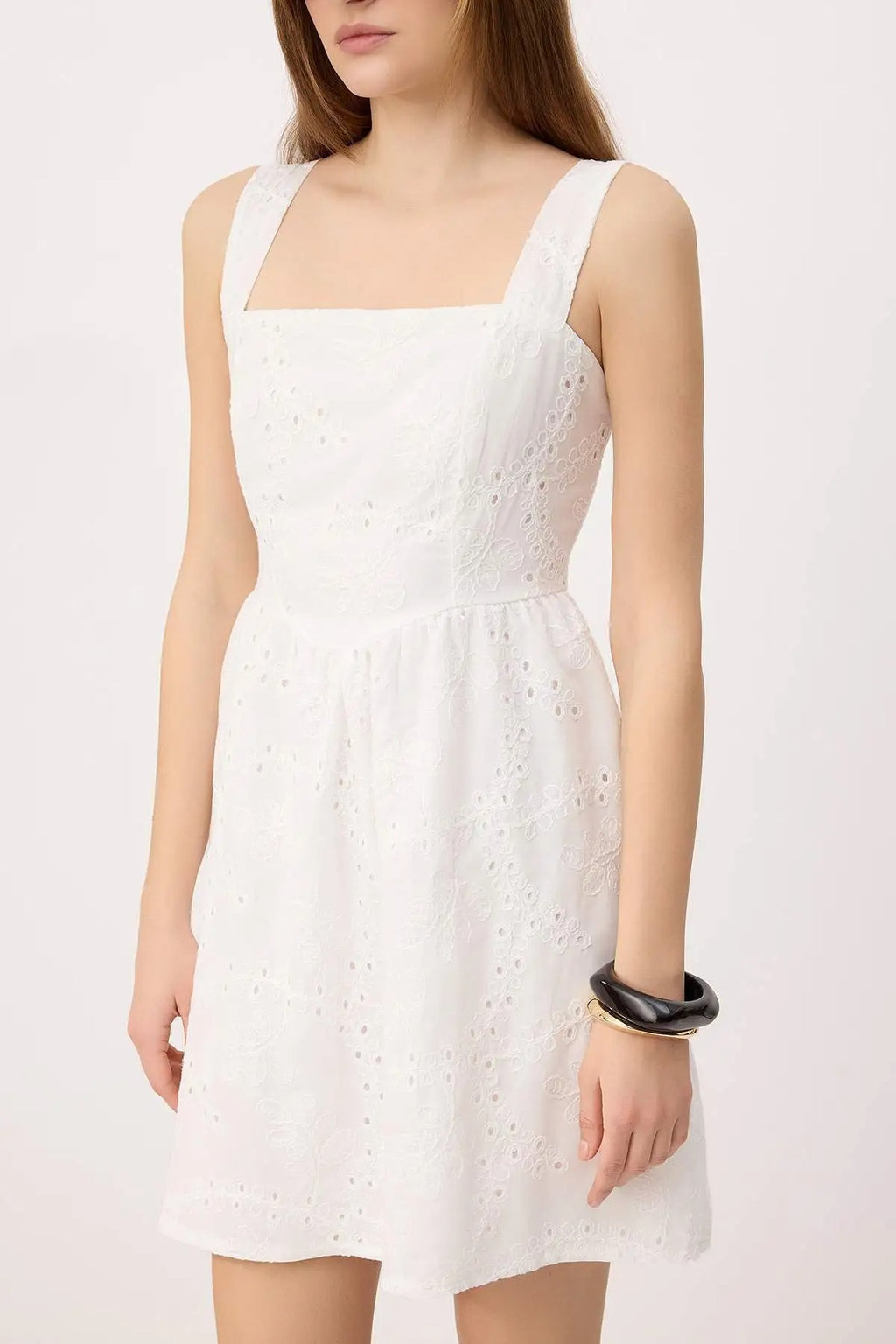 Square Neck Wide Strap Skater Mini Broderie Dress