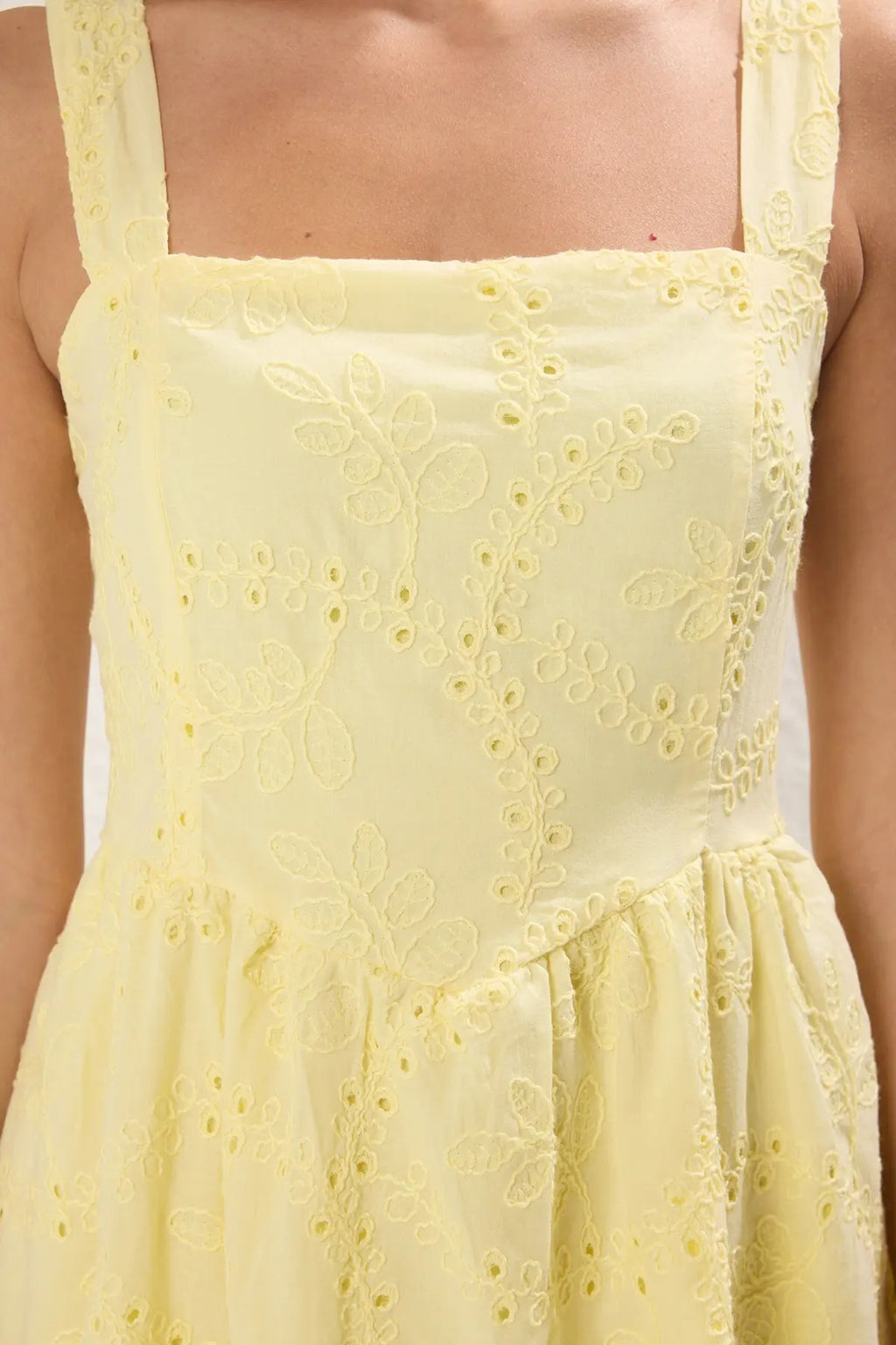 Square Neck Wide Strap Skater Mini Broderie Dress
