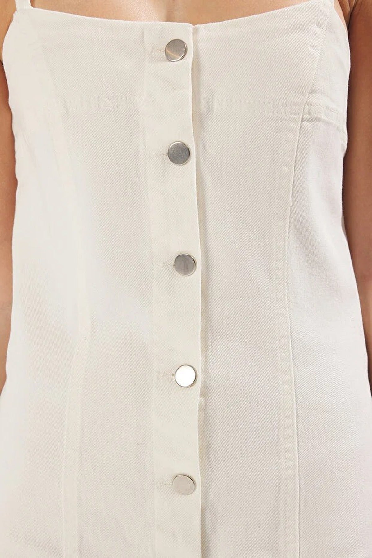 Buttoned Mini Denim Dress with Stitching Detail