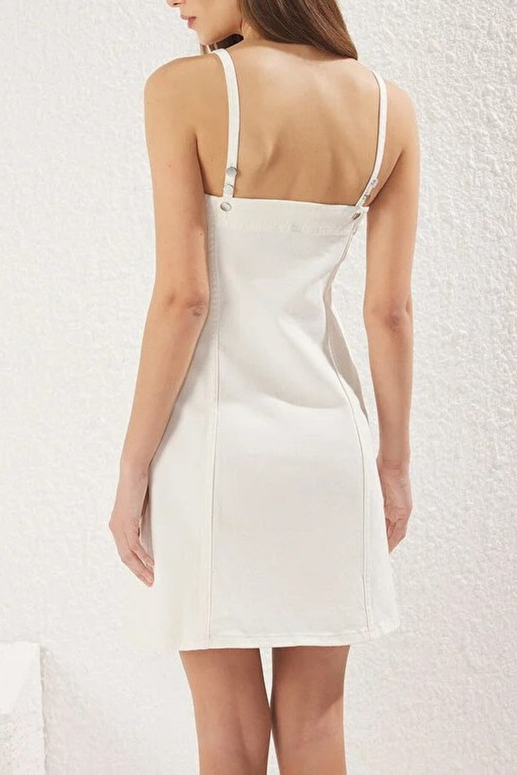 Buttoned Mini Denim Dress with Stitching Detail