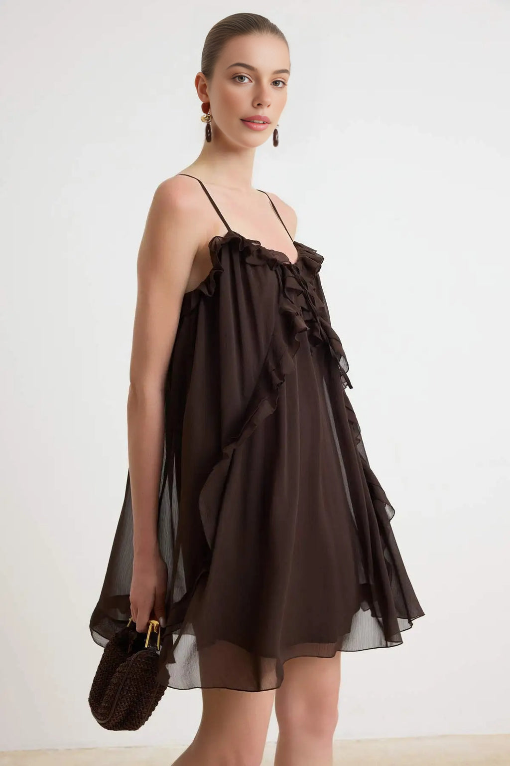 Frill Tiered V Neck Cami Mini Dress