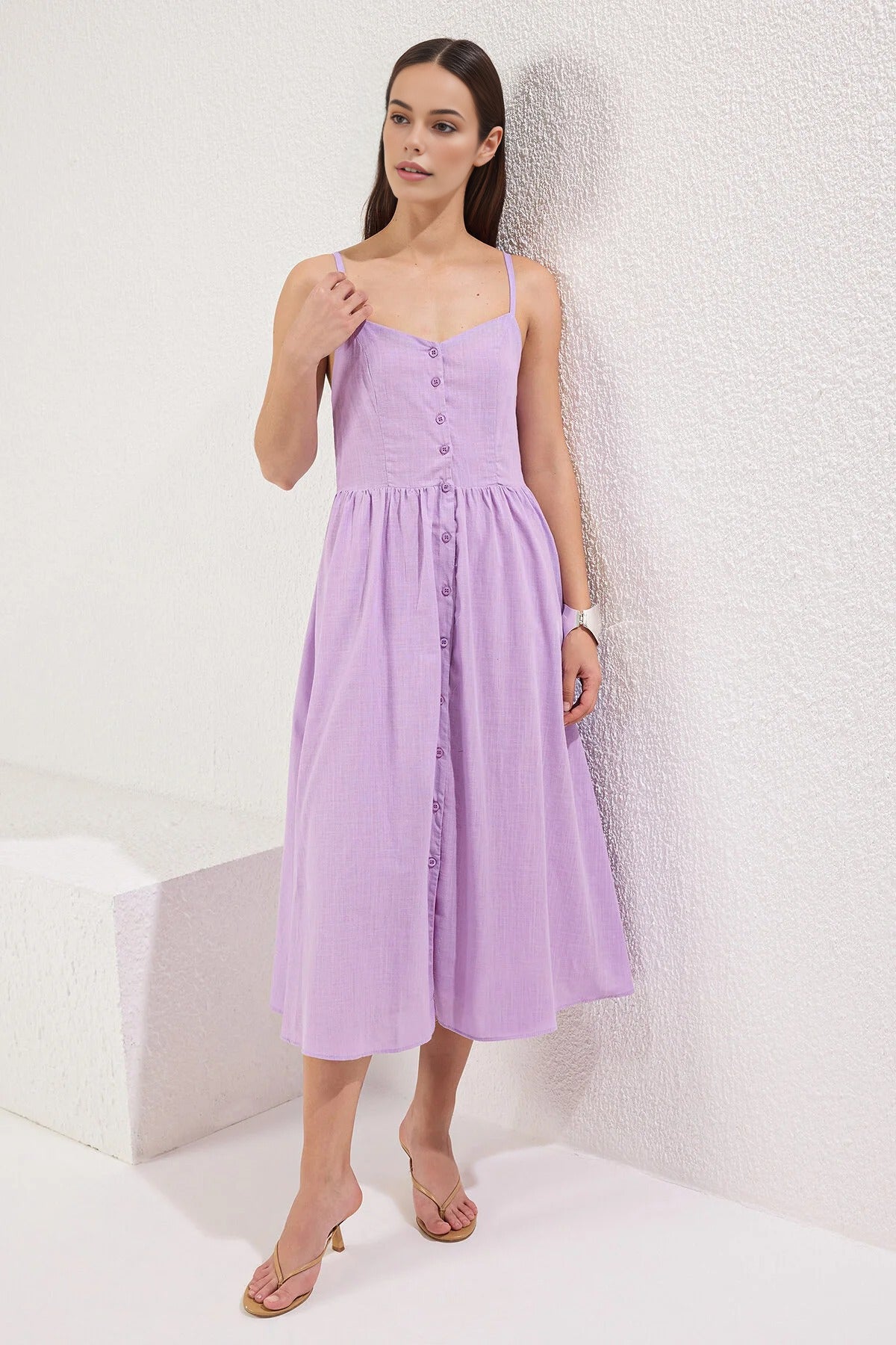 Floral A-Line Lined Midi Dress