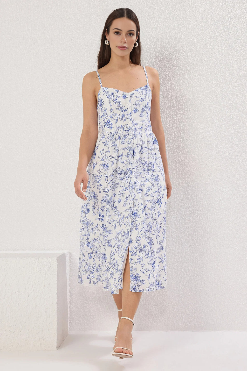 Floral A-Line Lined Midi Dress