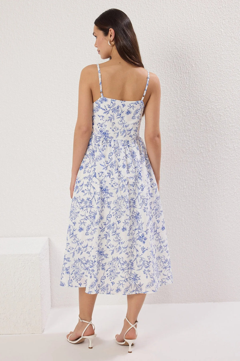Floral A-Line Lined Midi Dress