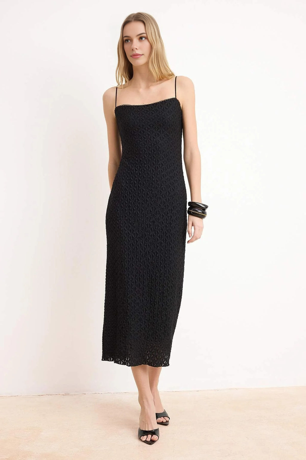 Lace Bodycon Strappy Midi Dress