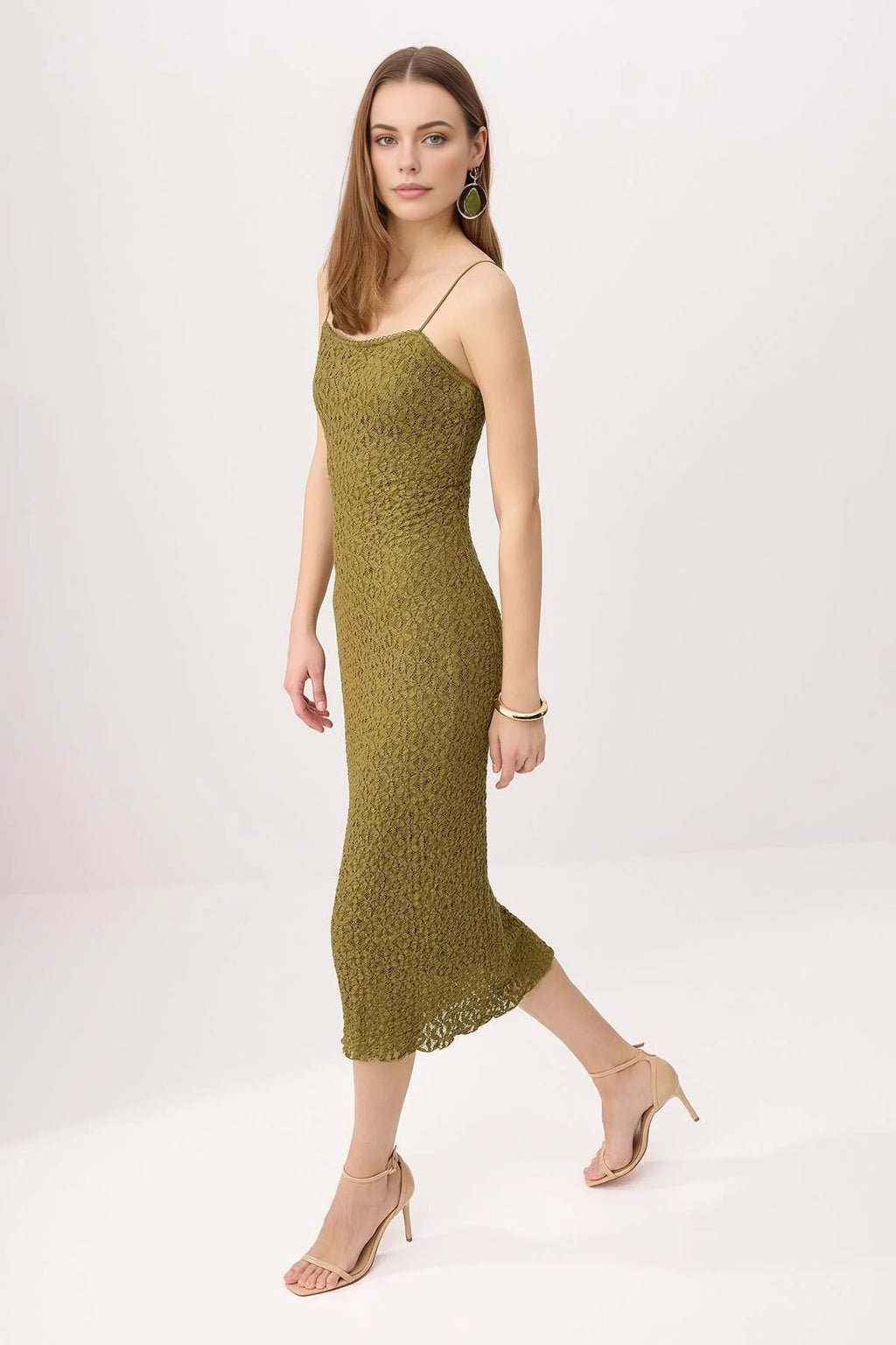 Lace Bodycon Strappy Midi Dress