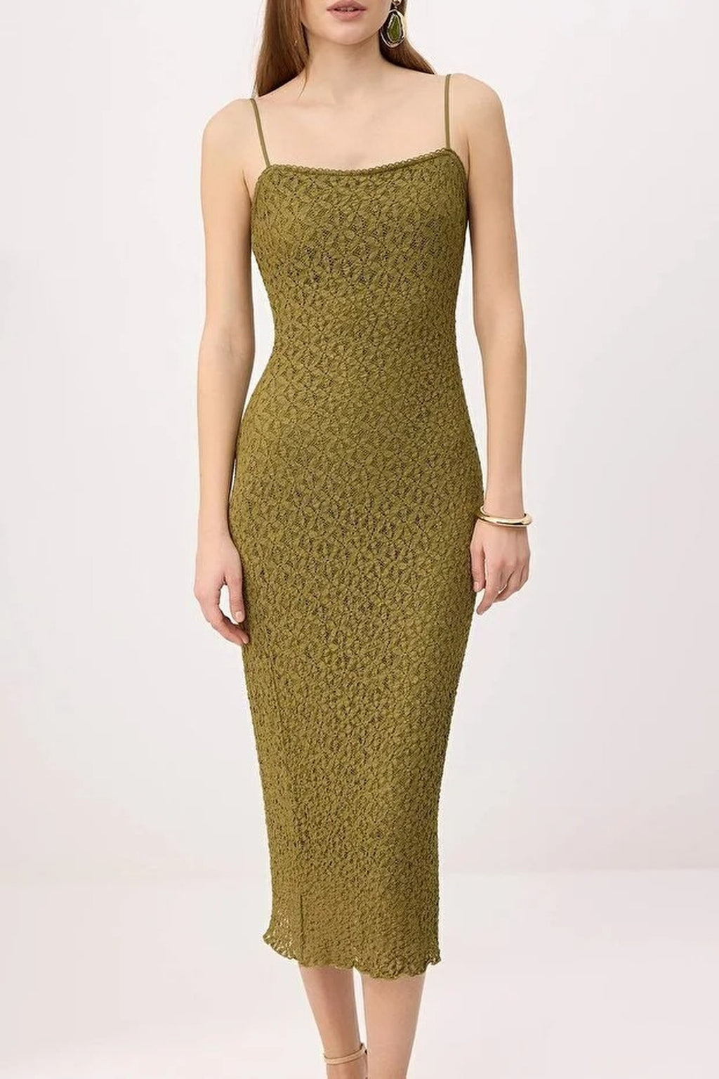 Lace Bodycon Strappy Midi Dress