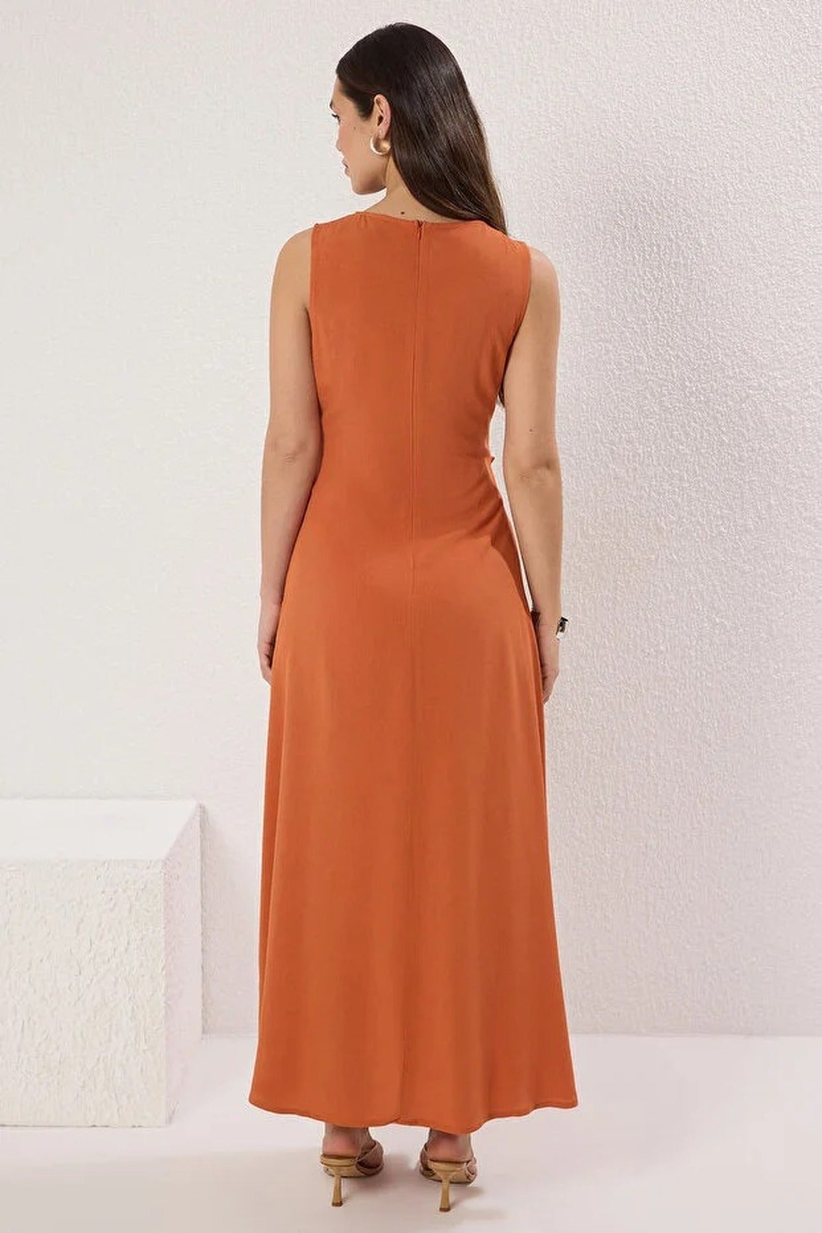 A-Line Eyelet Detail Sleeveless Maxi Dress