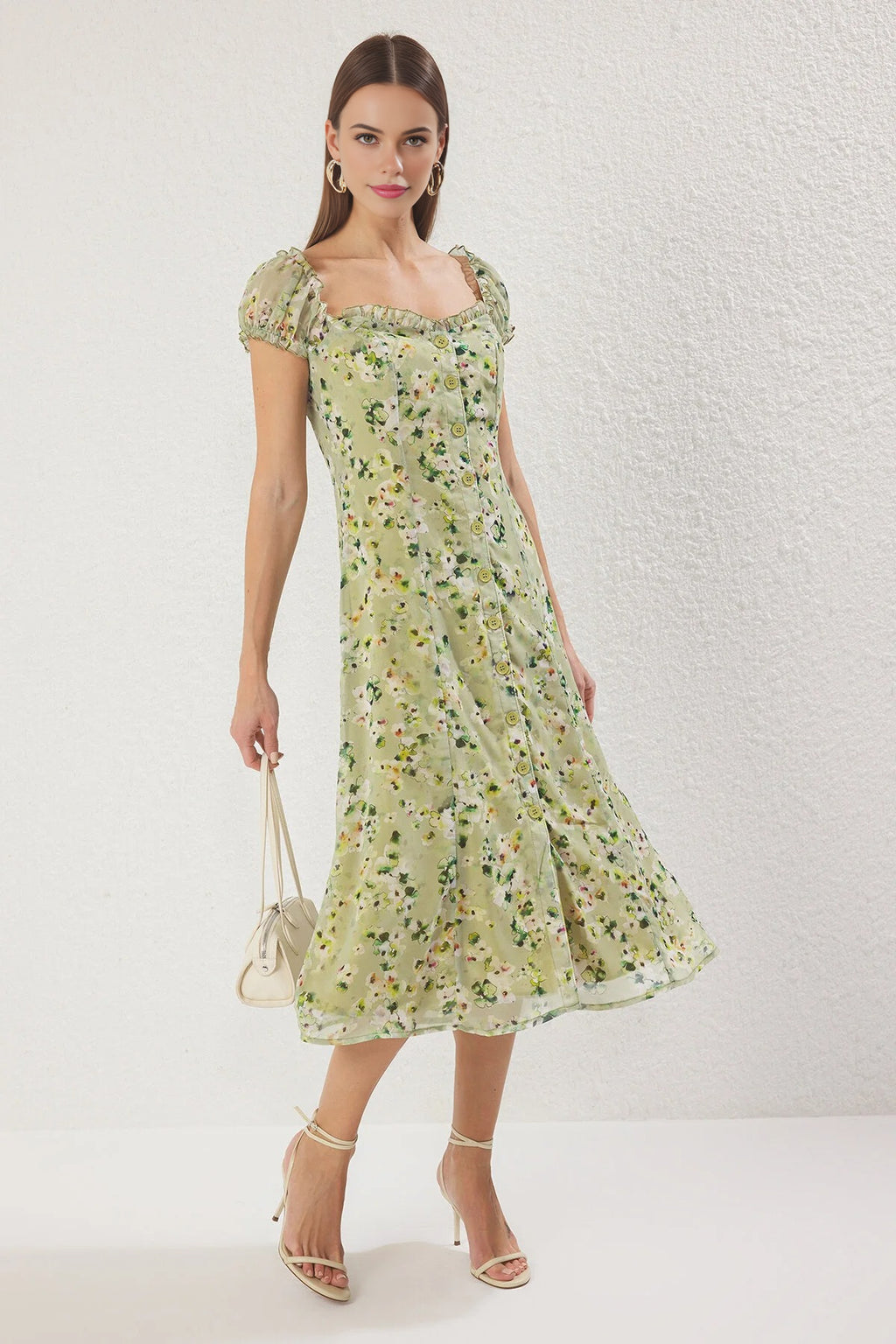 Floral Lined Chiffon Woven Midi Dress