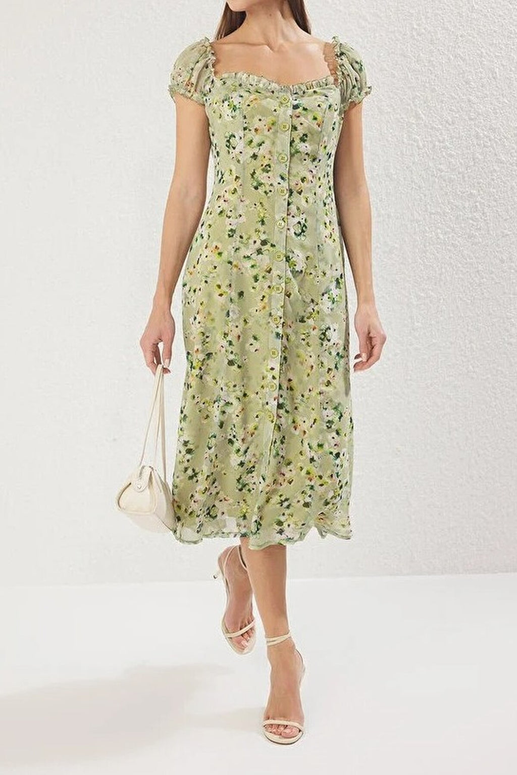 Floral Lined Chiffon Woven Midi Dress