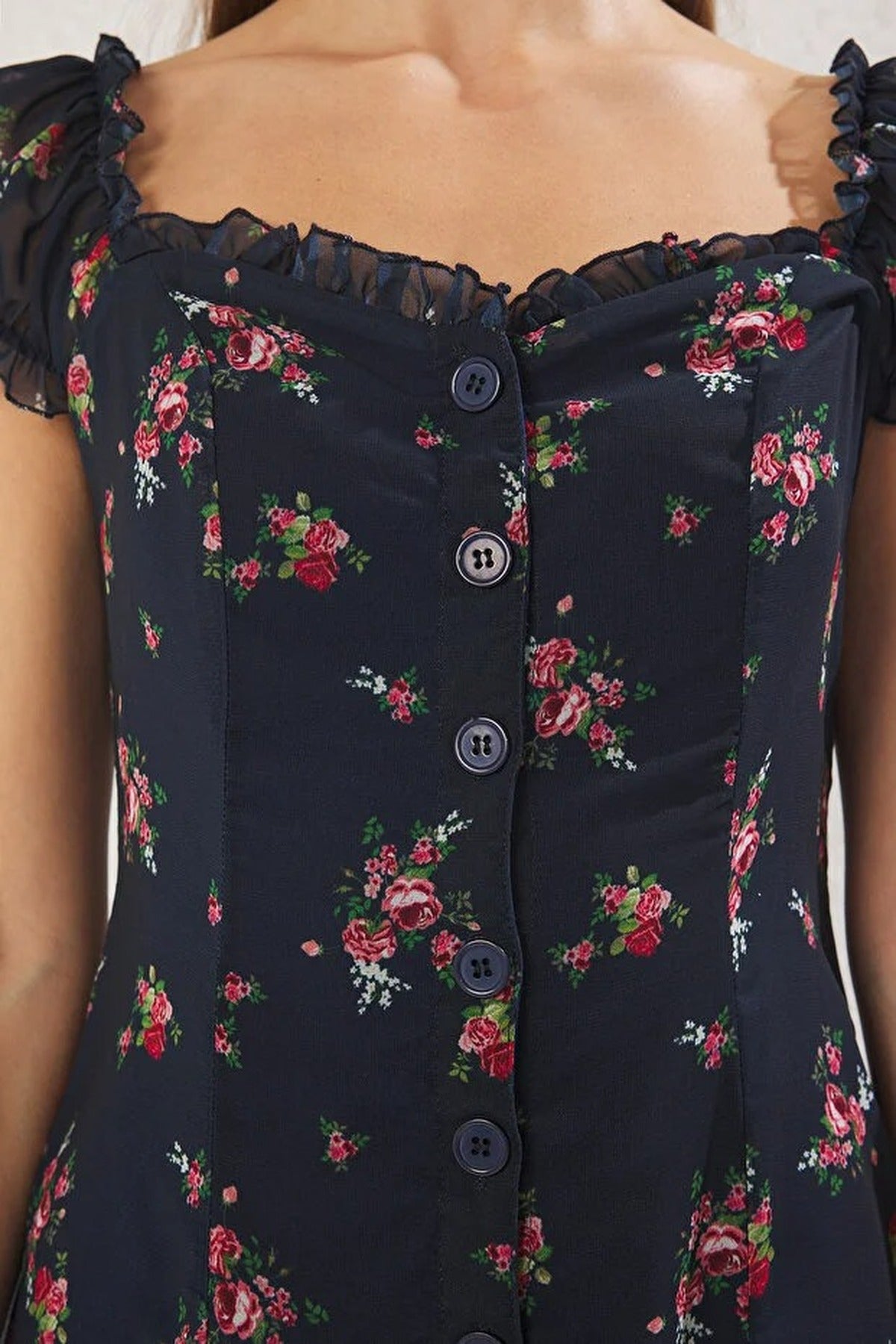 Floral Lined Chiffon Woven Midi Dress