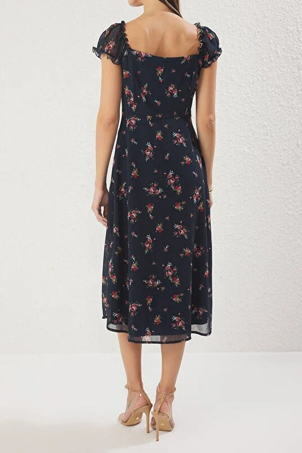 Floral Lined Chiffon Woven Midi Dress