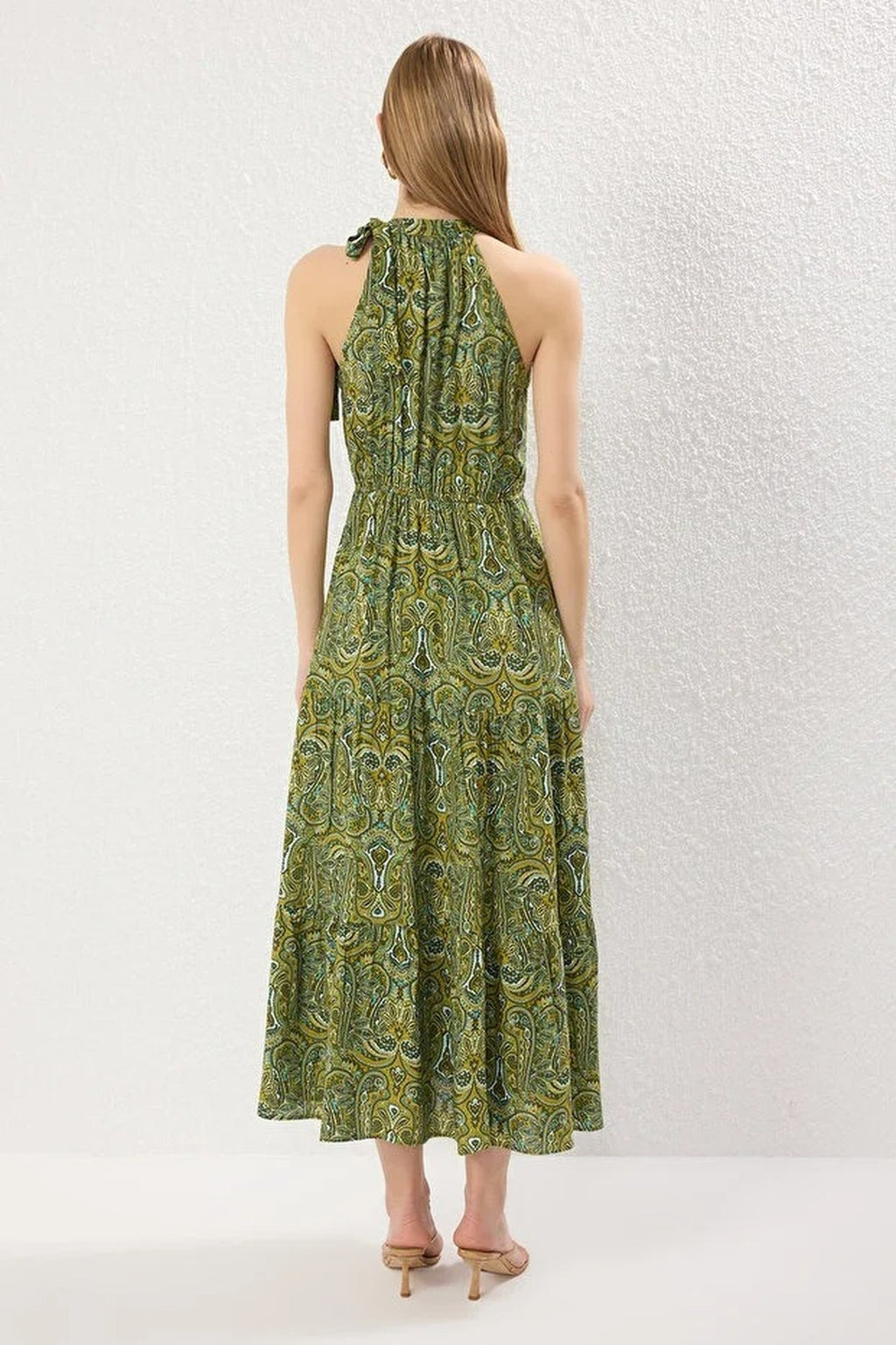Halterneck Tie Neck Tiered Maxi Dress