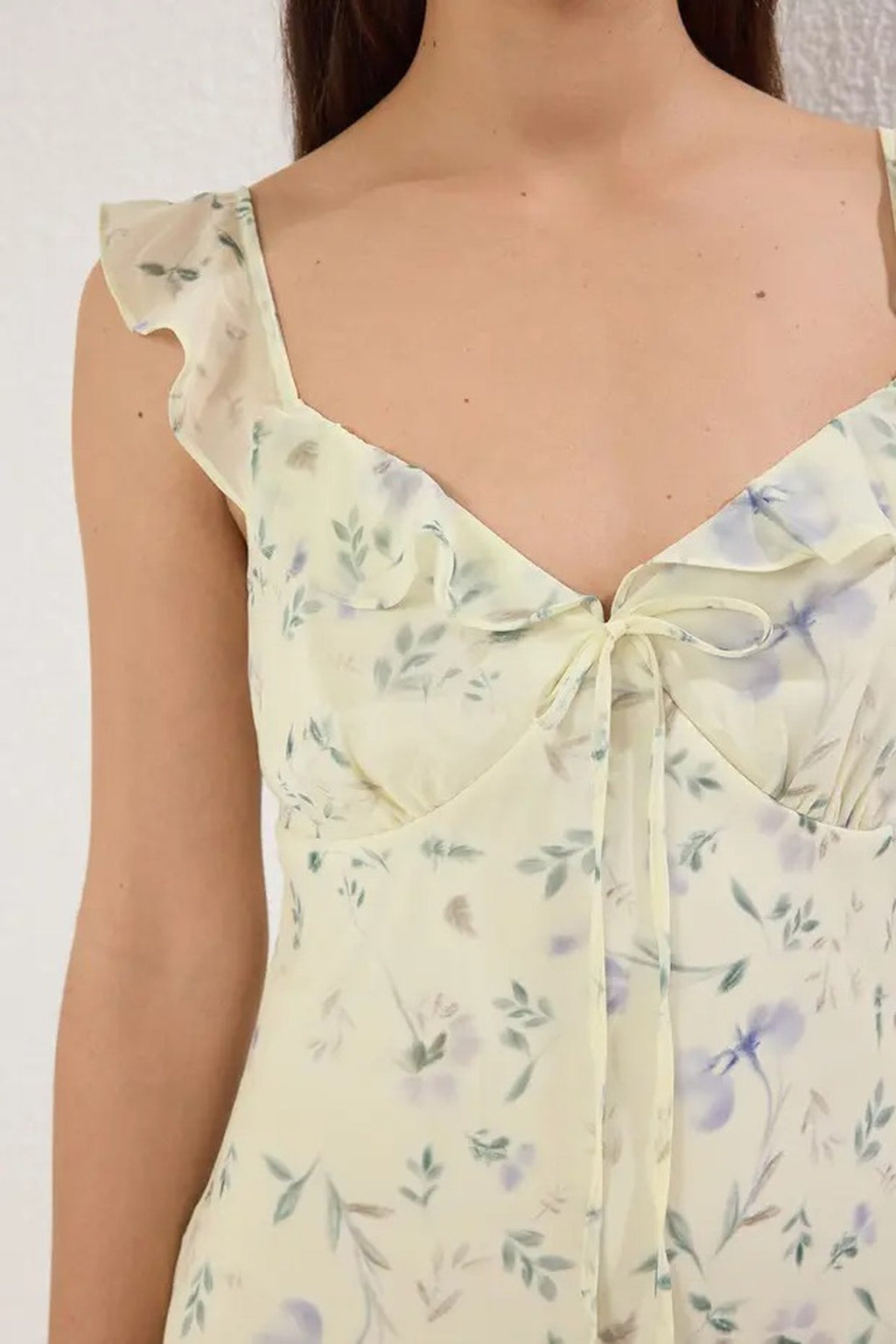 Floral Print A-Line Frill Detail Midi Dress