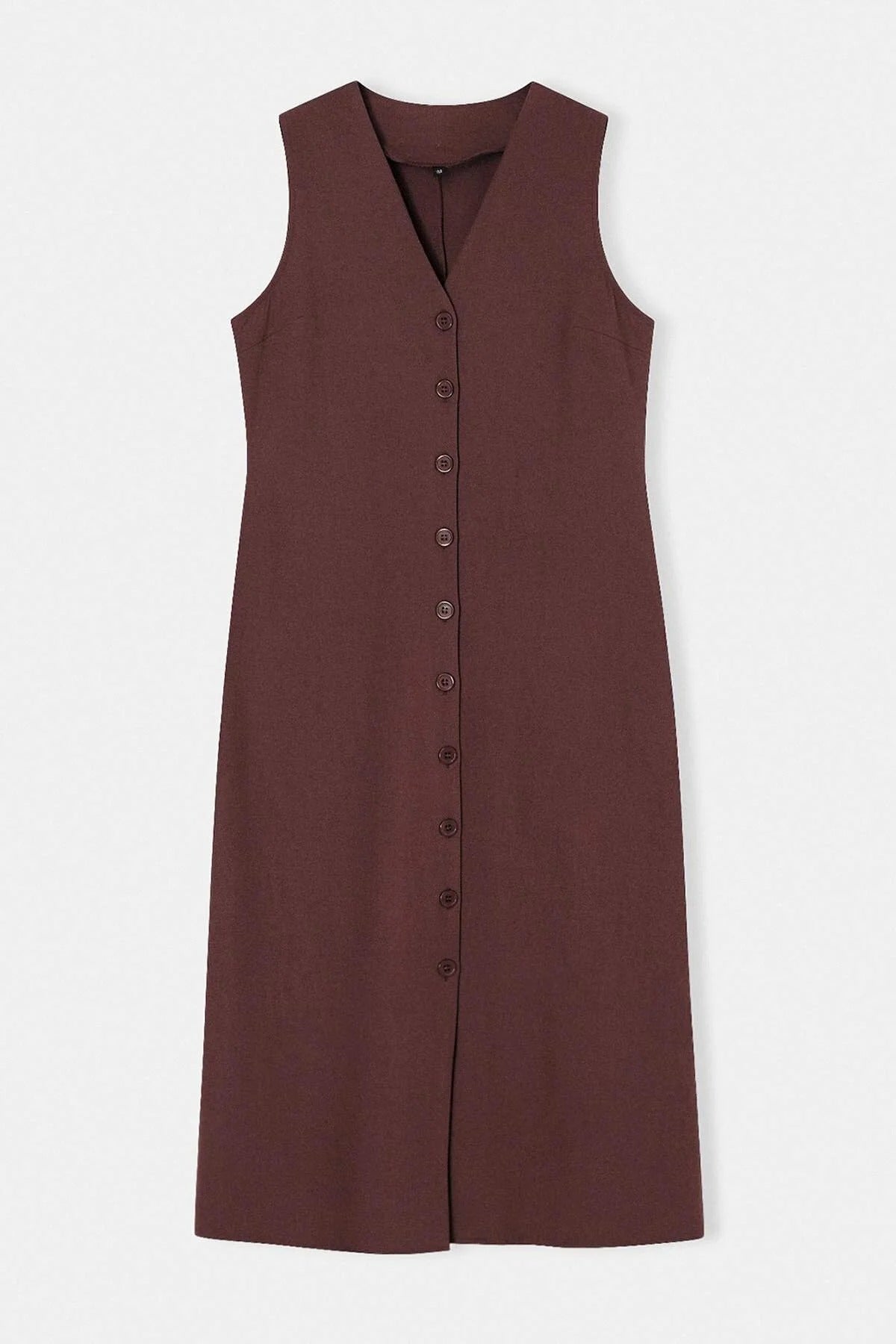 Belted Linen Blend V Neck Midi Shirt Dress