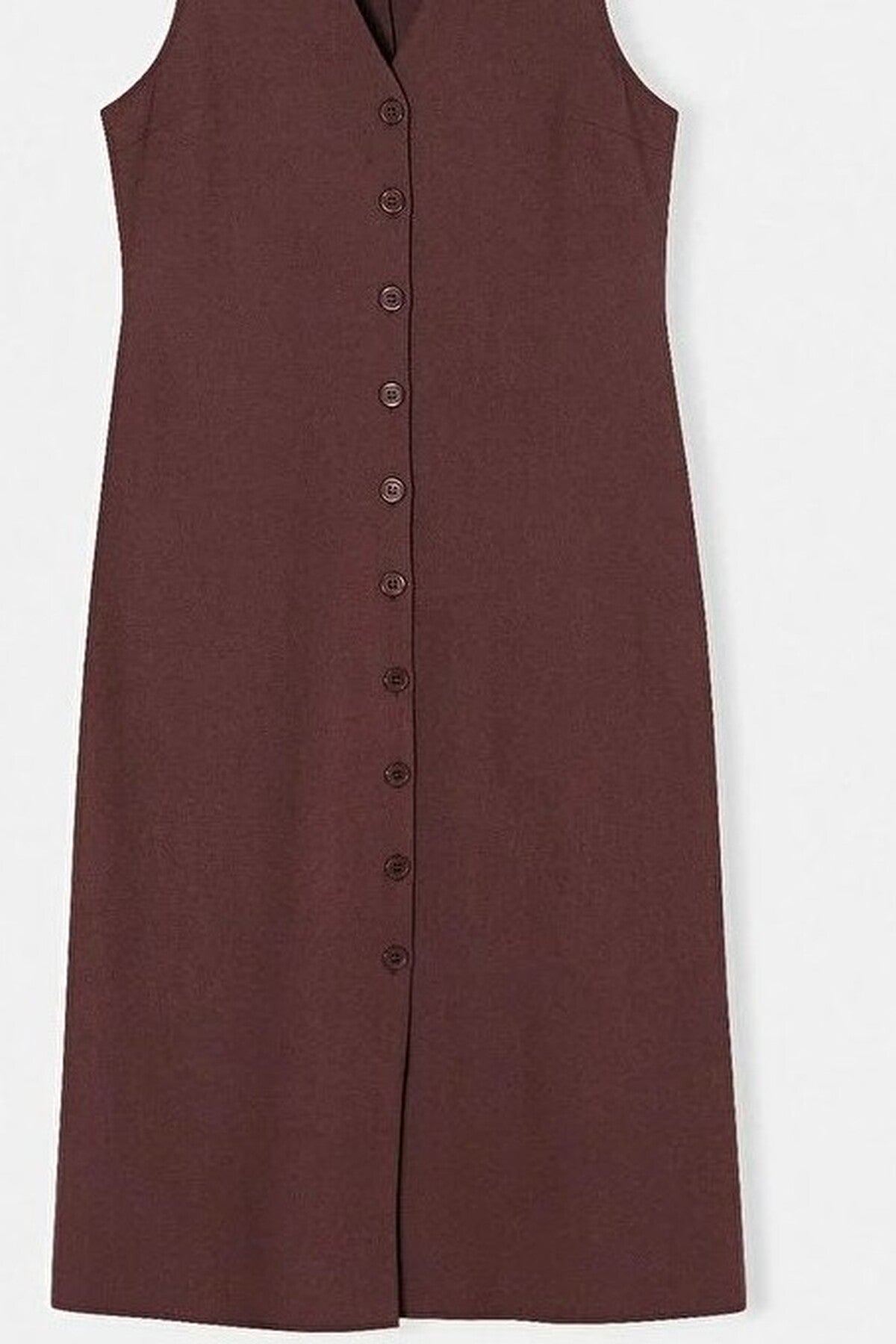 Belted Linen Blend V Neck Midi Shirt Dress