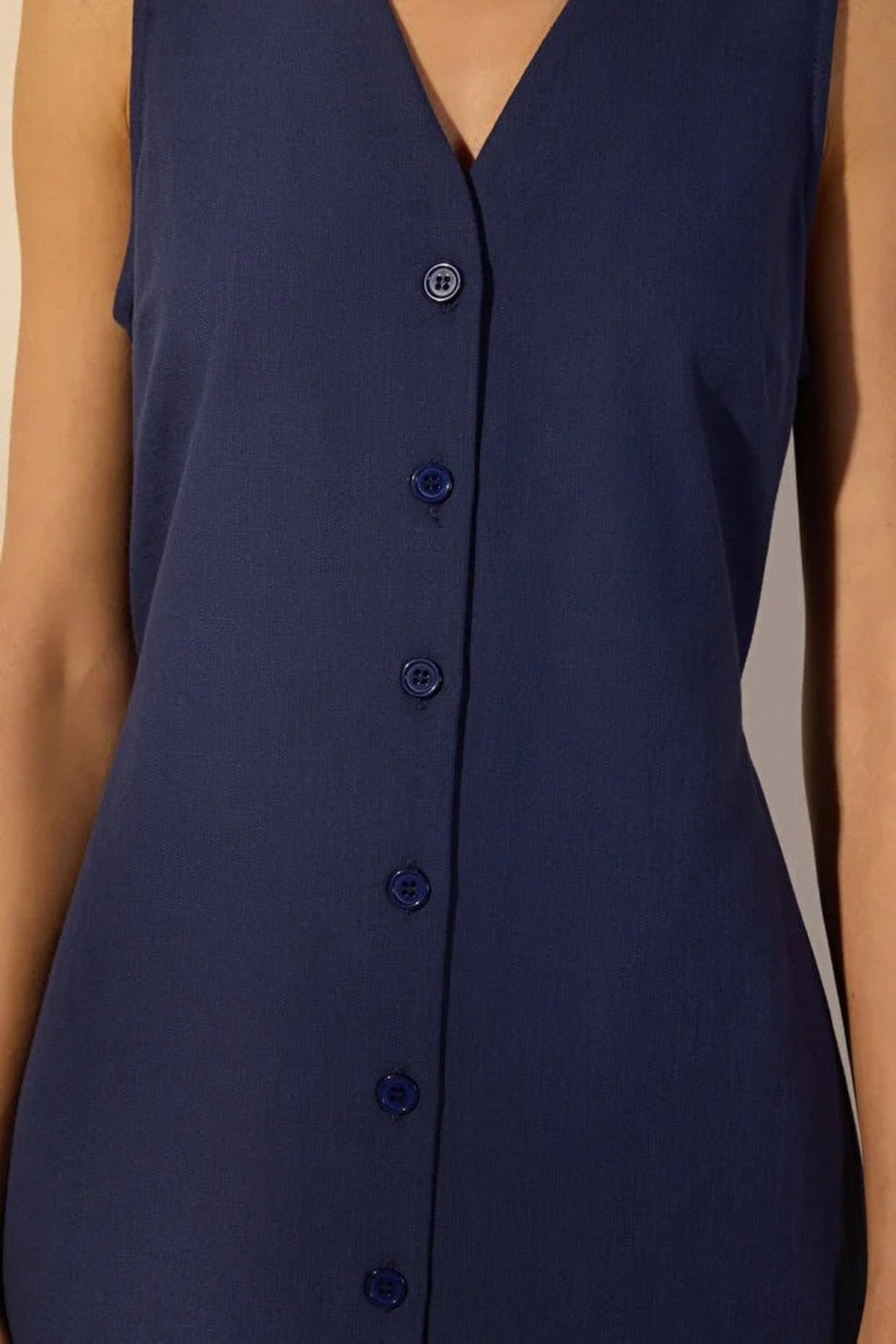 Belted Linen Blend V Neck Midi Shirt Dress