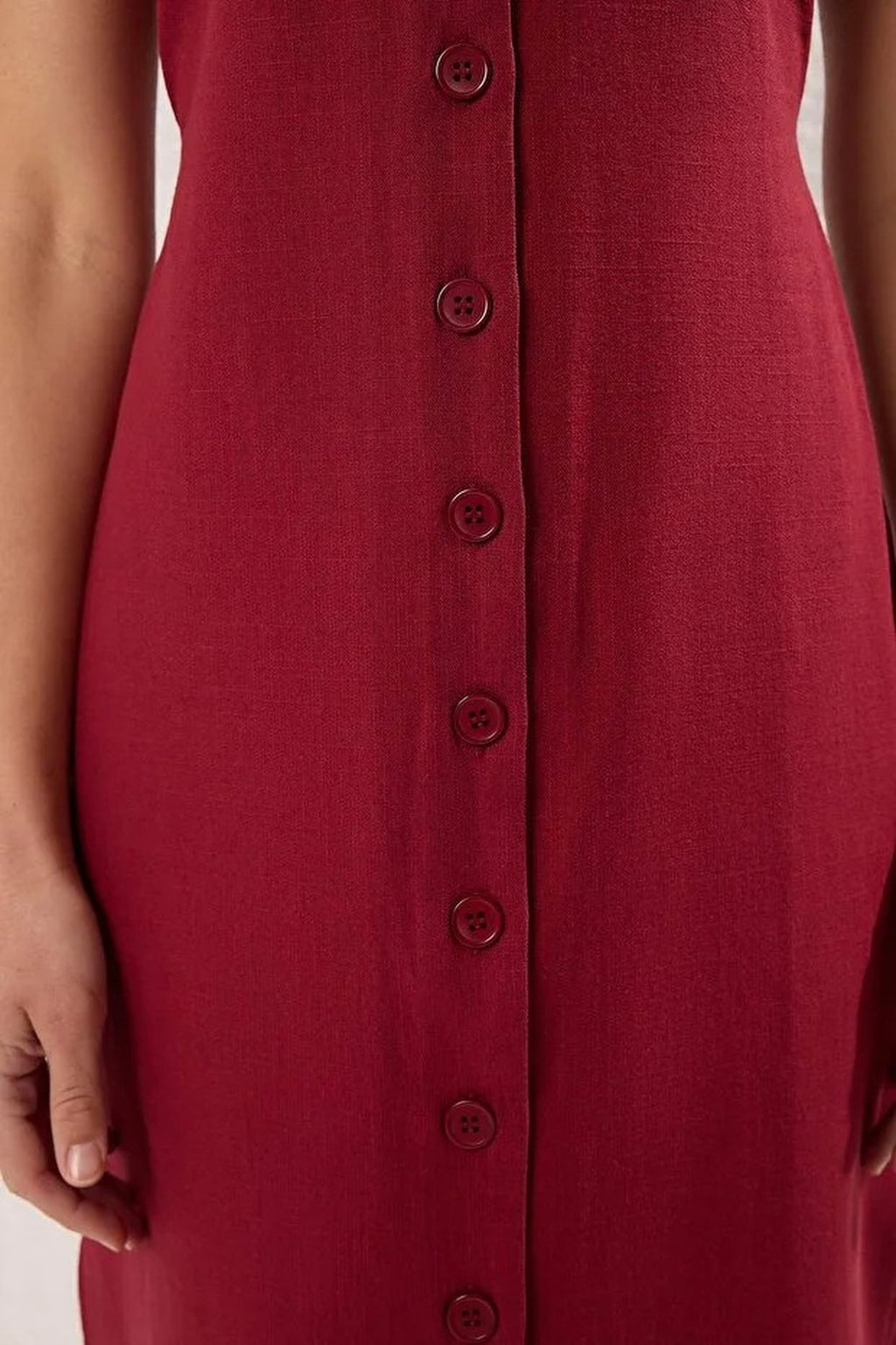 Belted Linen Blend V Neck Midi Shirt Dress
