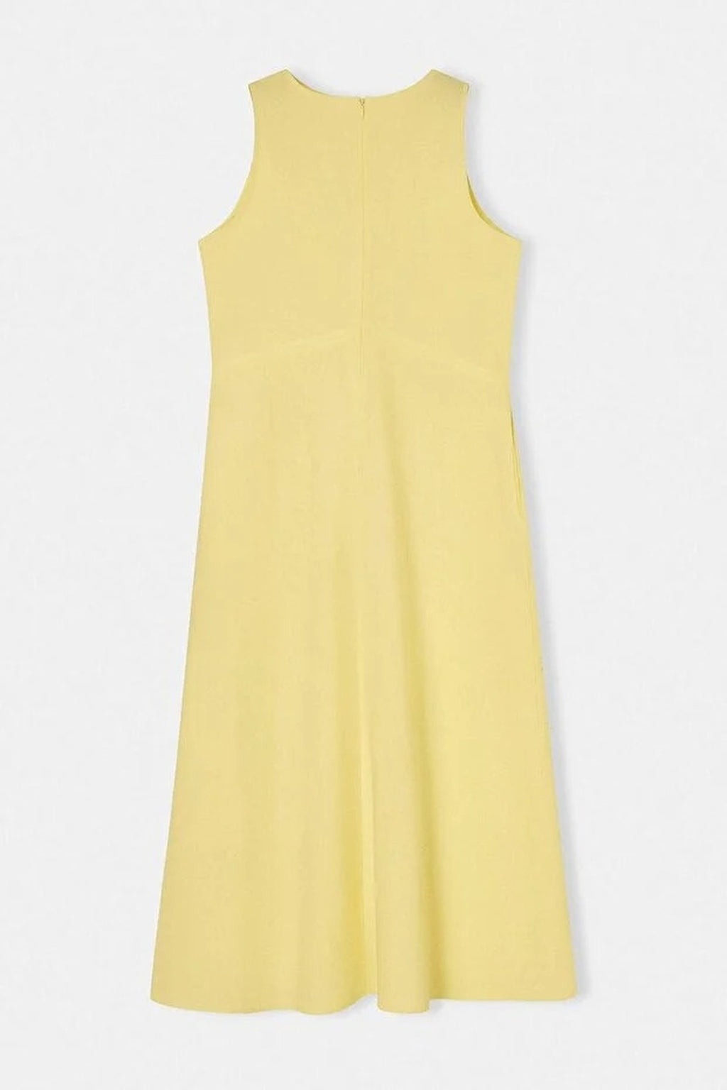 Linen Blend Straight Cut Midi Woven Dress with Stitching and Pocket Details