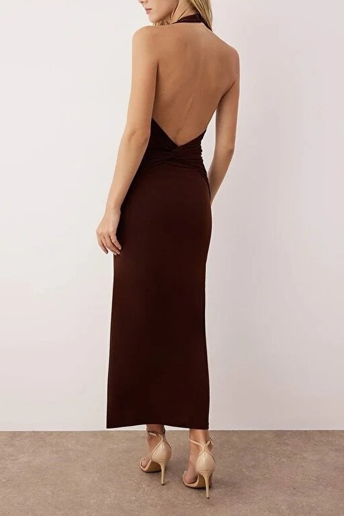 Draped Midi Dress with Twist Detail Stretchy Knit