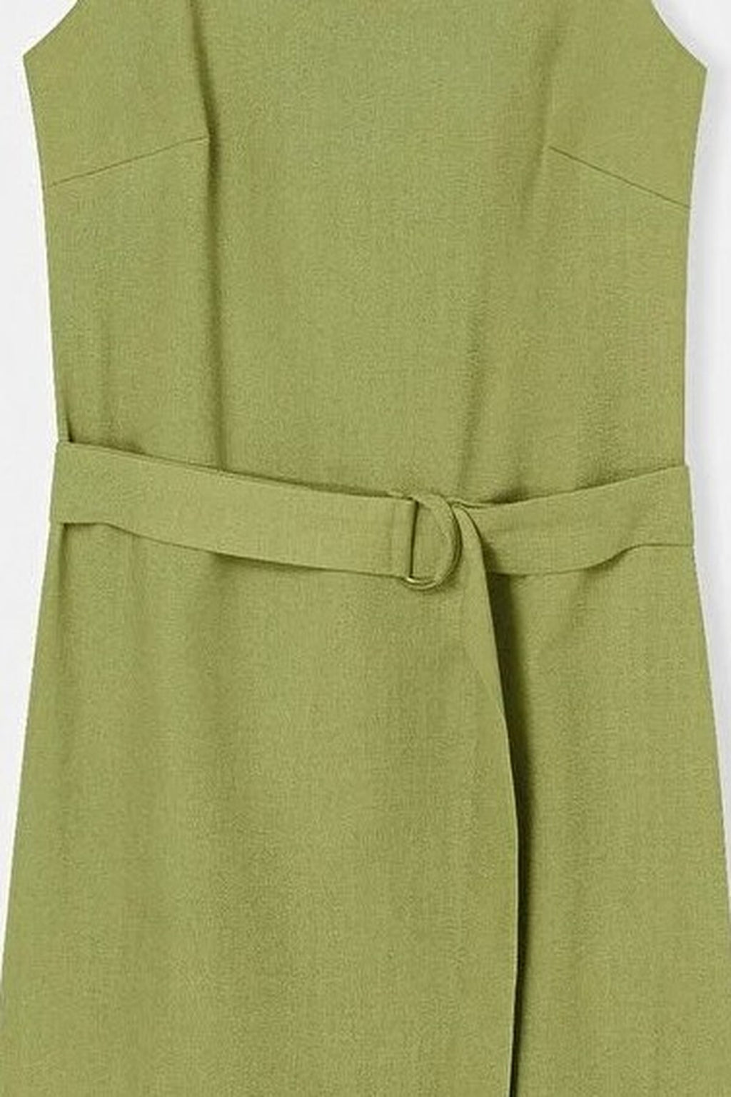 Belted Linen Blend Square Neck Sleeveless Mini Dress