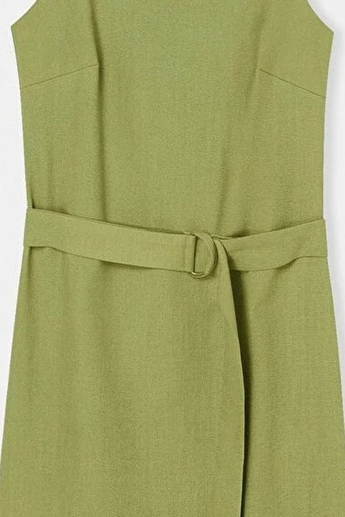 Belted Linen Blend Square Neck Sleeveless Mini Dress